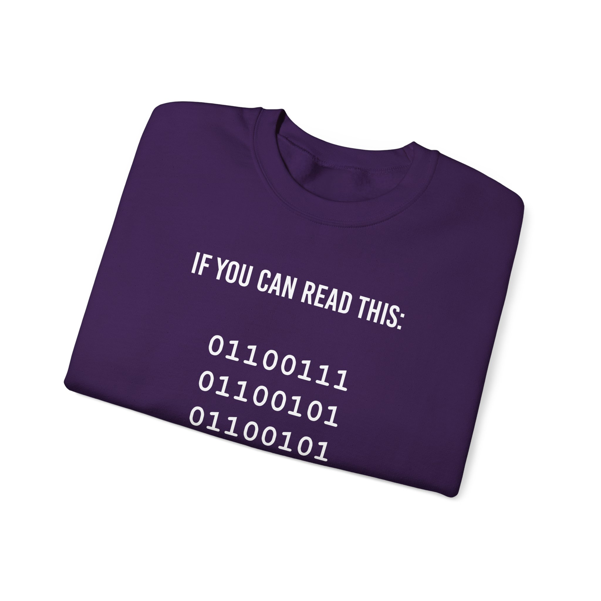 Geek Binary Code crewneck sweatshirt in Purple, folded