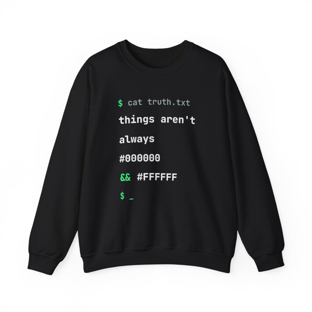 cat truth.txt crewneck sweatshirt in Black, front view