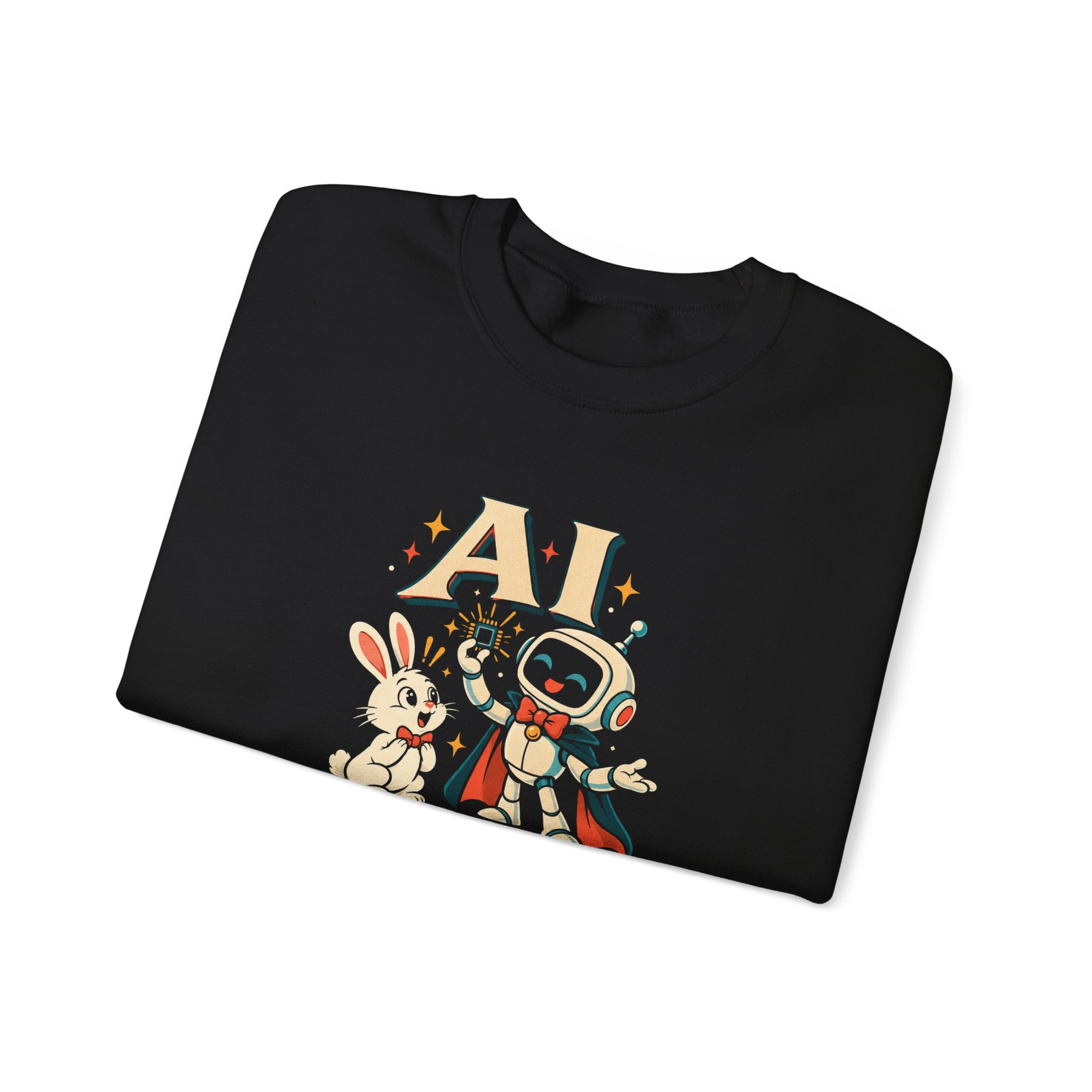 AI Magic Bunny crewneck sweatshirt in Black, folded