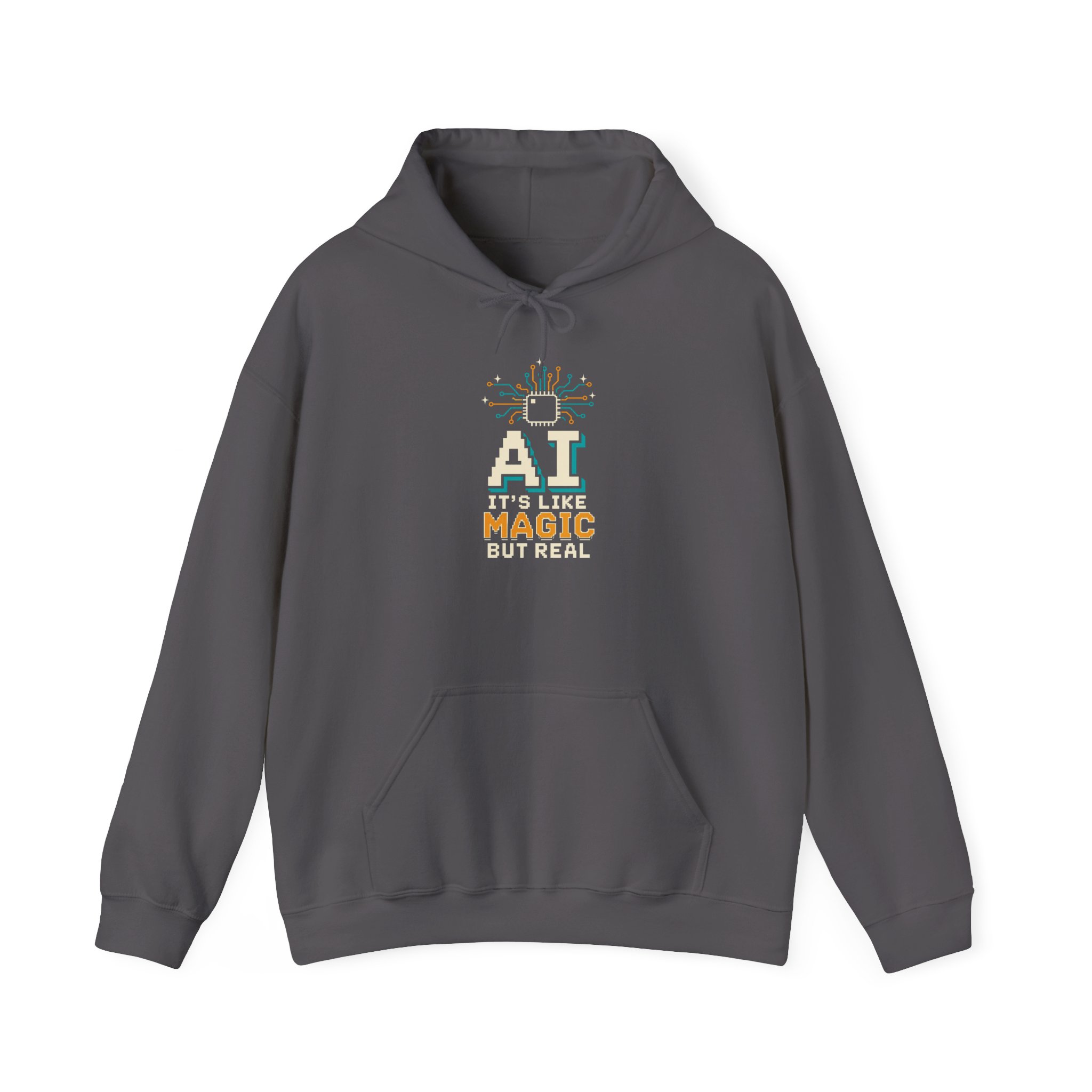 AI Magic Chip hoodie in Charcoal, front view