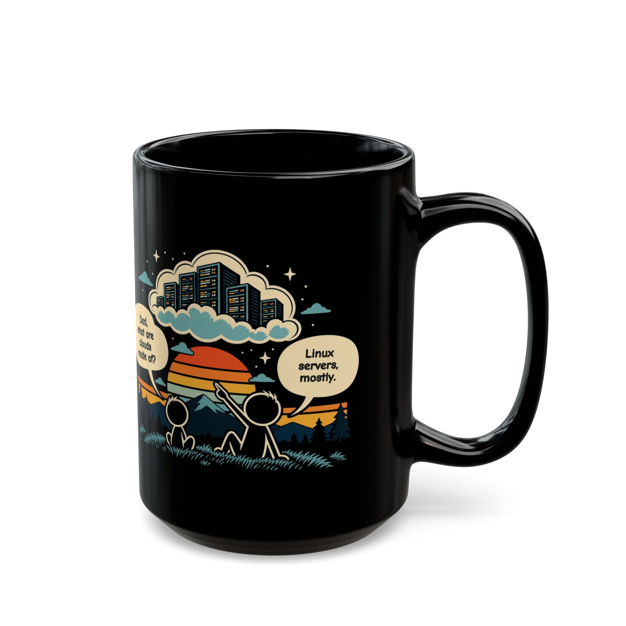 Linux Clouds black mug, 15 oz, right side