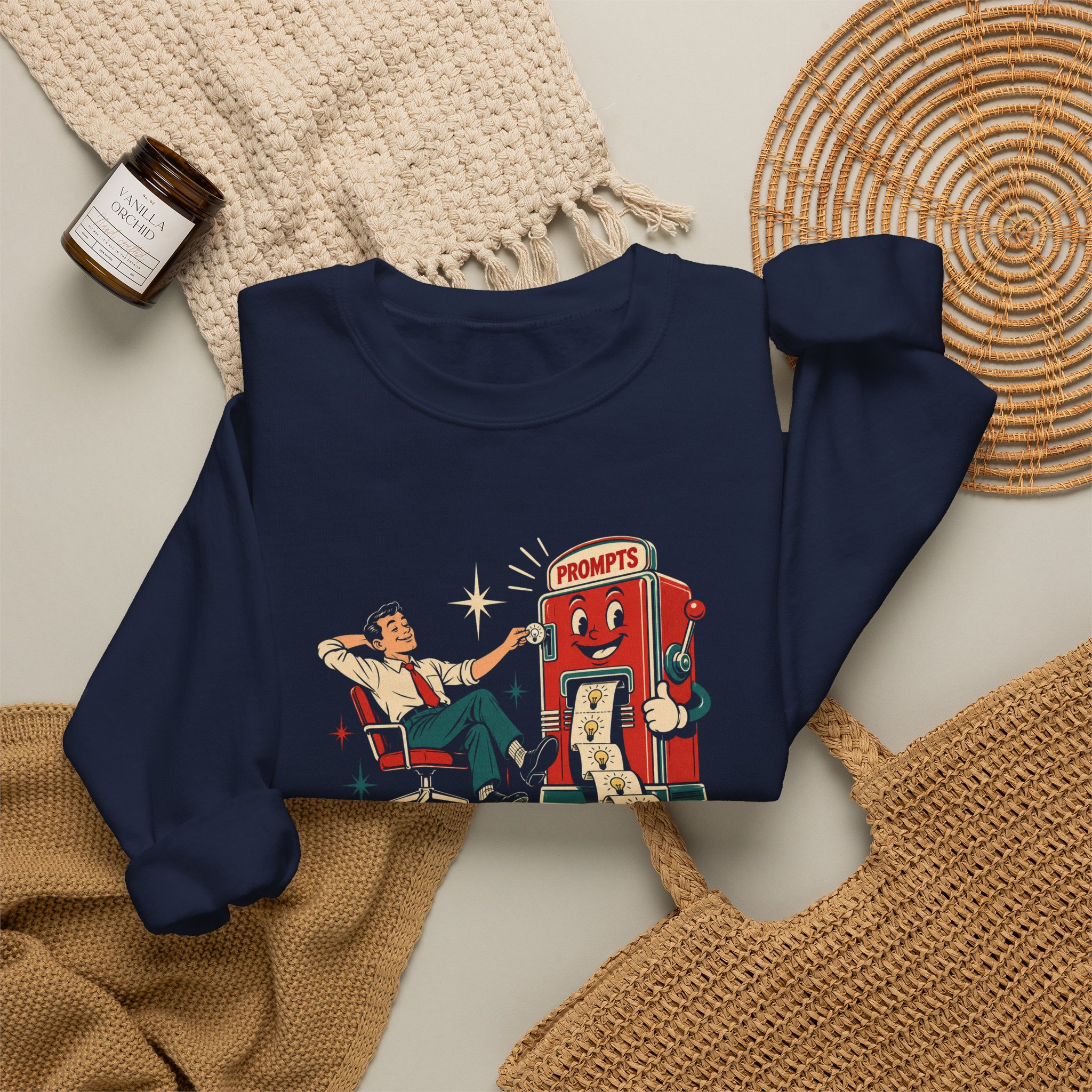 Prompt Machine crewneck sweatshirt in Navy, folded 2