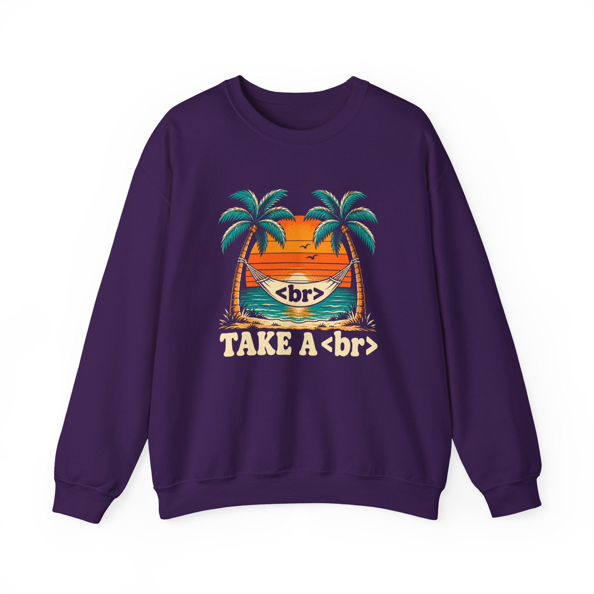 Take a Break Hammock crewneck sweatshirt in Purple, front view