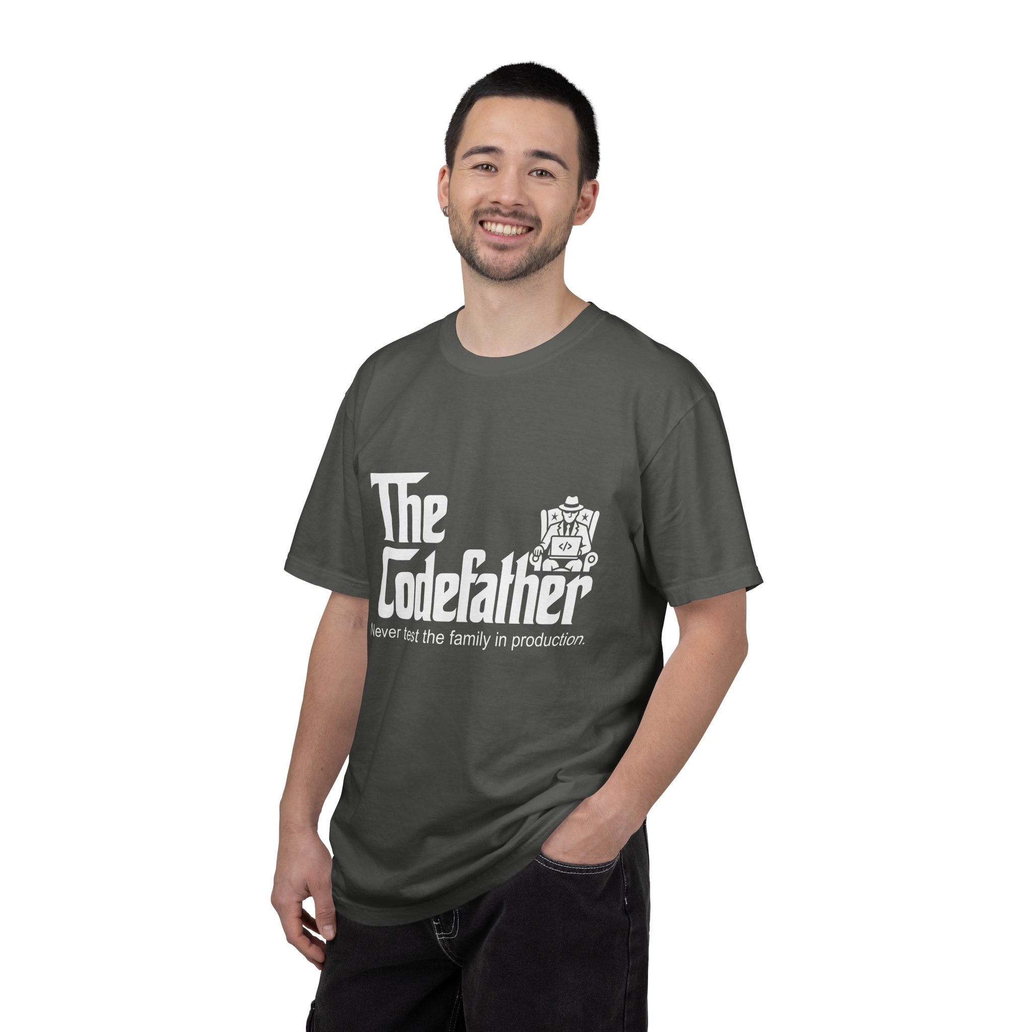 The Codefather T-shirt in Pepper, worn by a man
