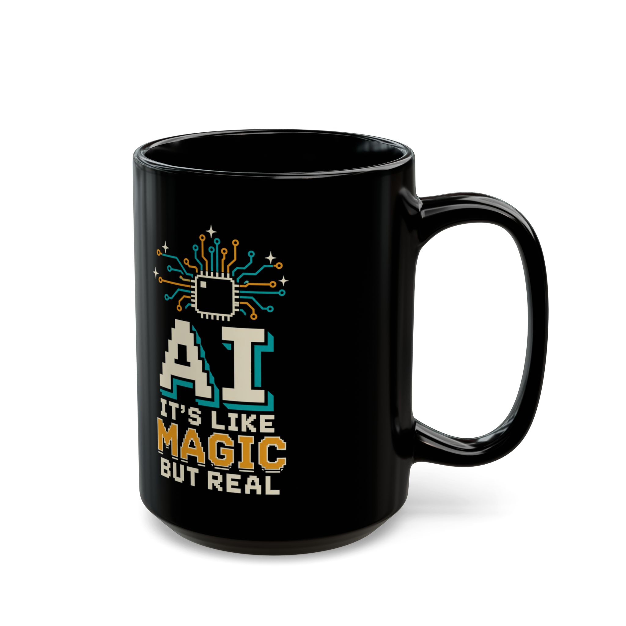 AI Magic Chip black mug, 15 oz, right side