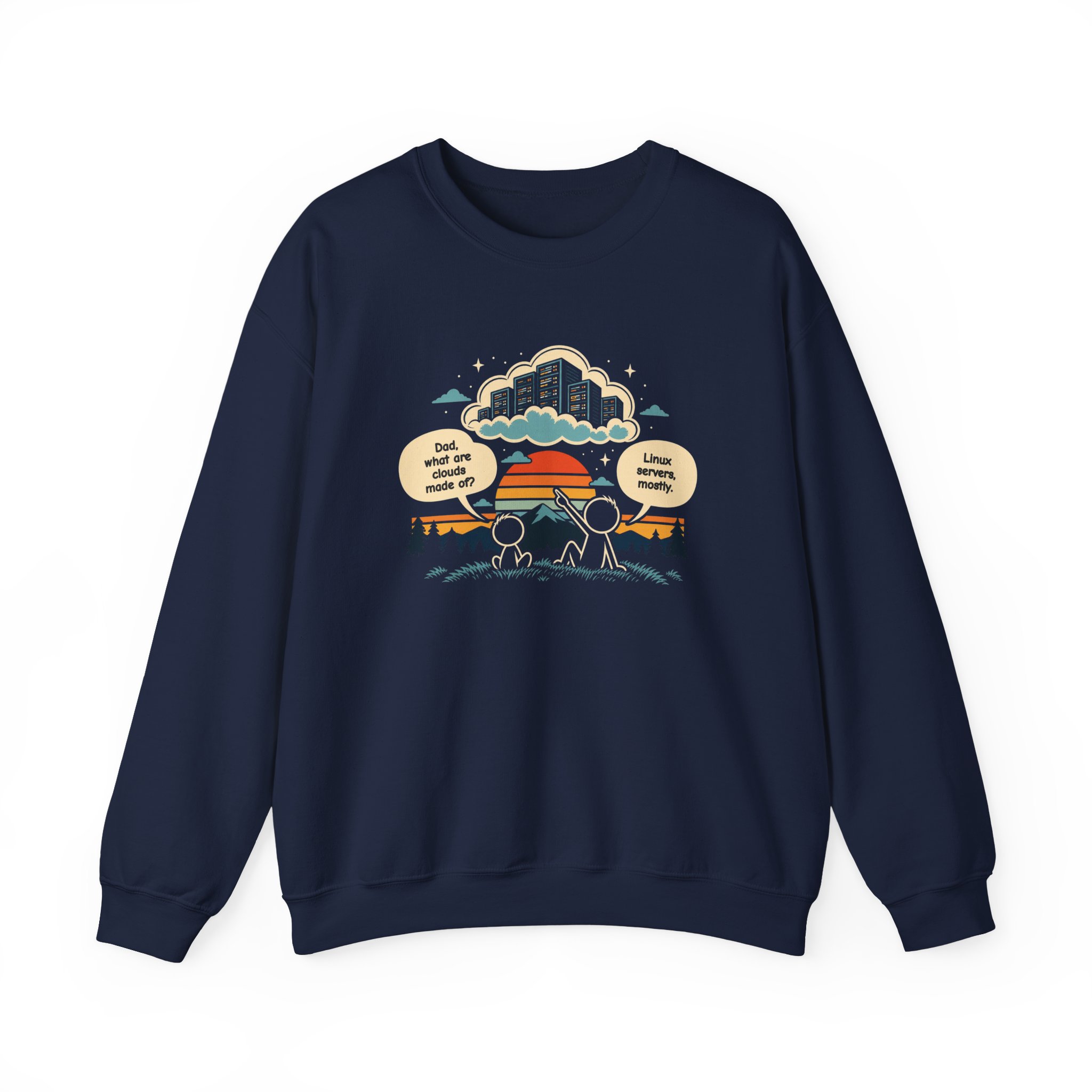 Linux Clouds crewneck sweatshirt in Navy, front view