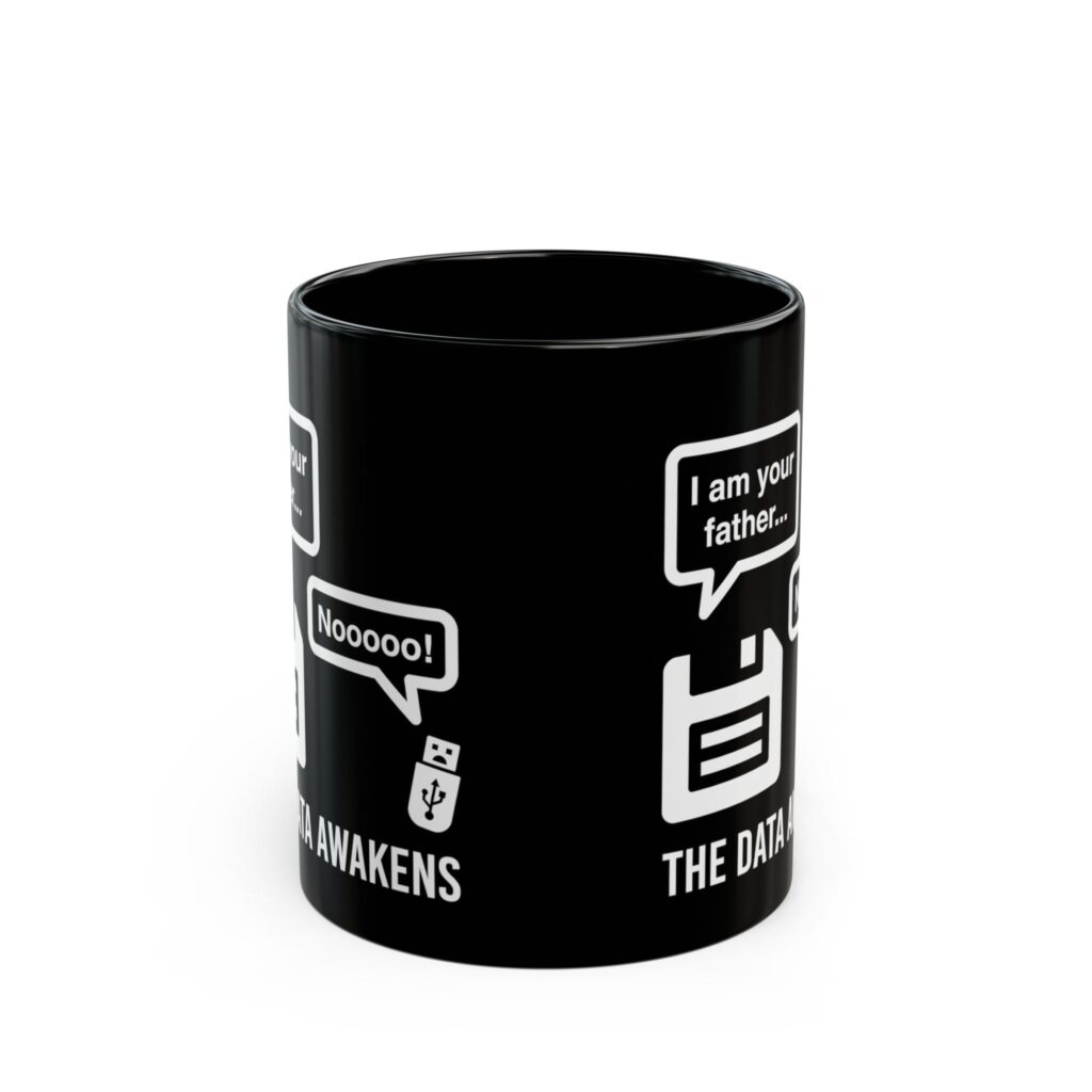 The Data Awakens black mug, 11 oz, front view