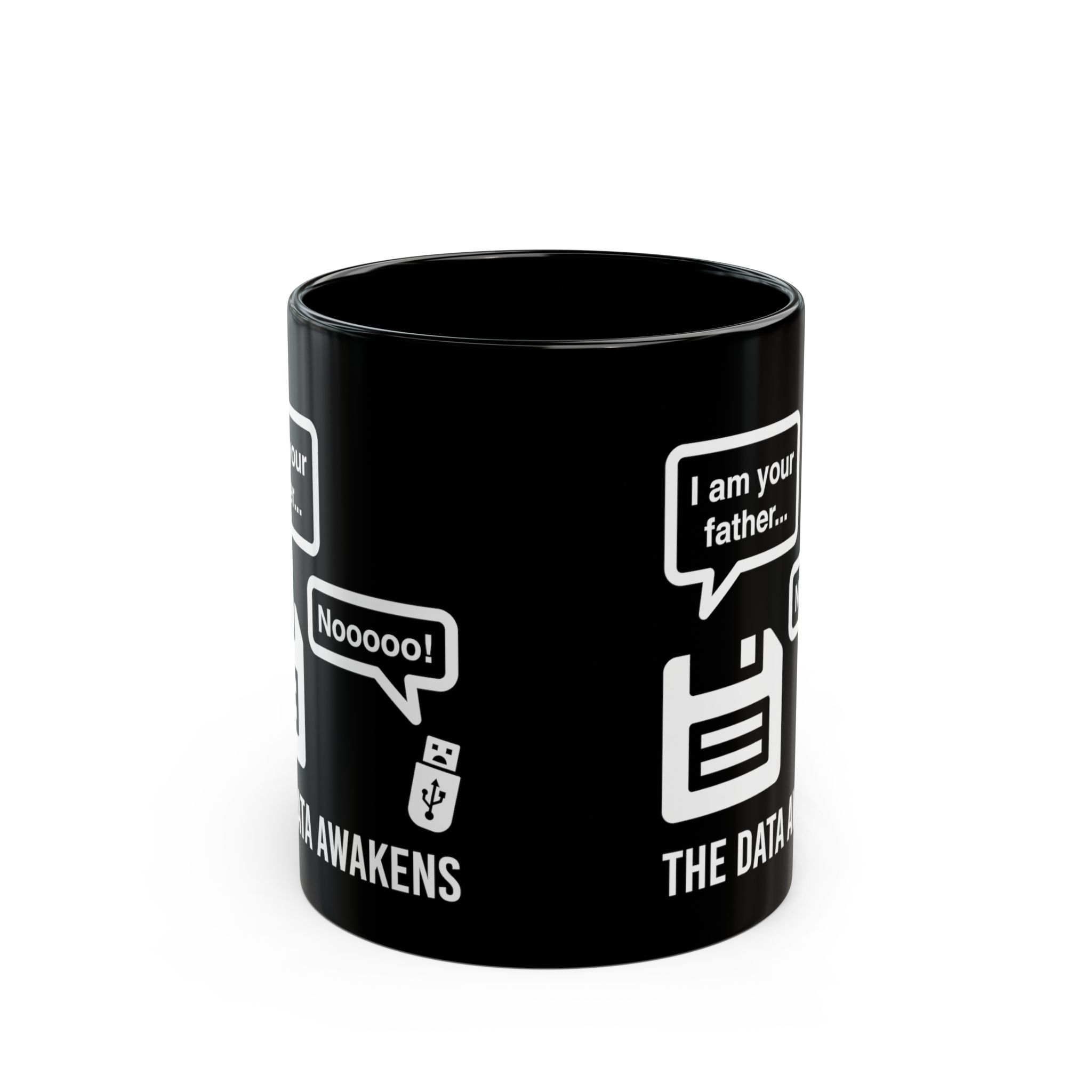 The Data Awakens black mug, 11 oz, front view