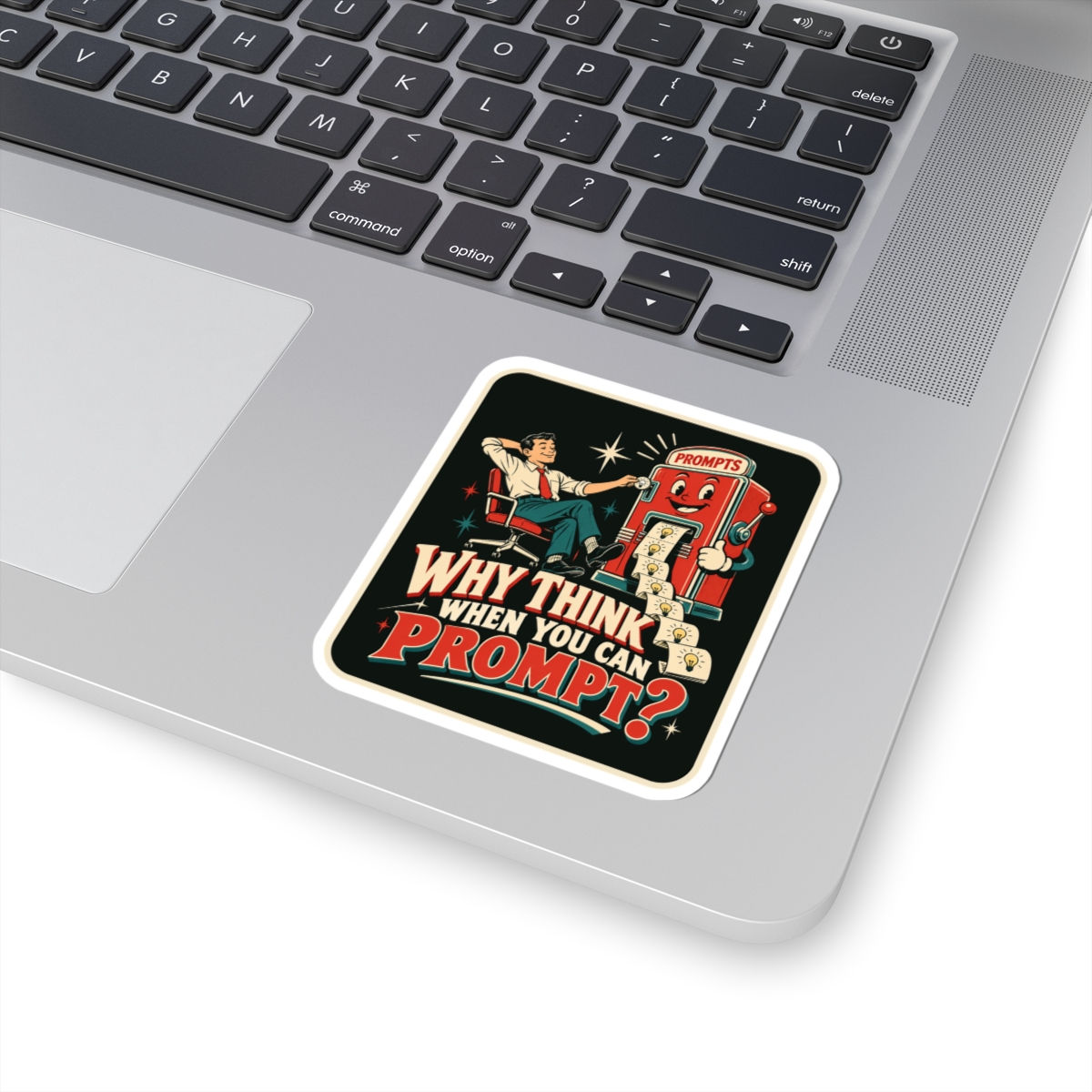 Prompt Machine sticker, 3 inch, on a laptop
