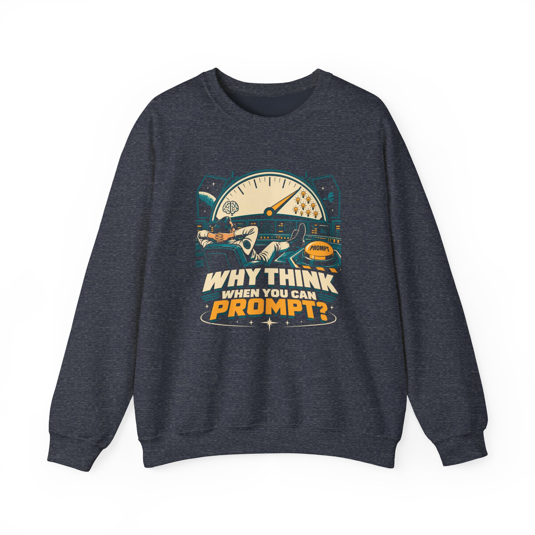 Prompt Mission Control crewneck sweatshirt in Heather Sport Dark Navy, front view