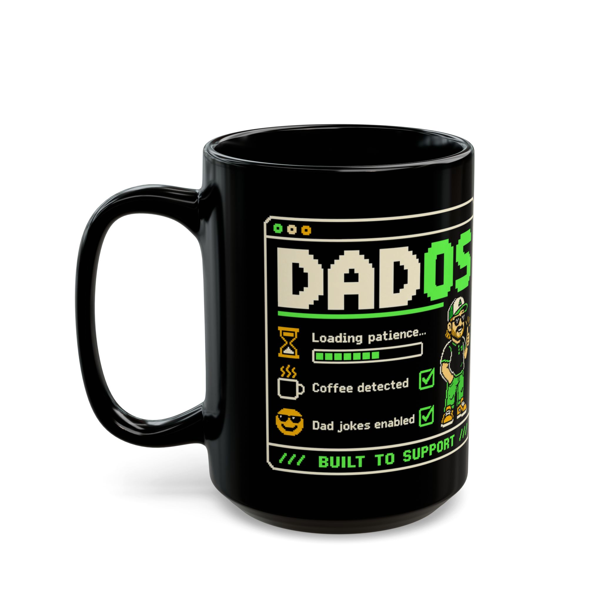 DadOS black mug, 15 oz, left side
