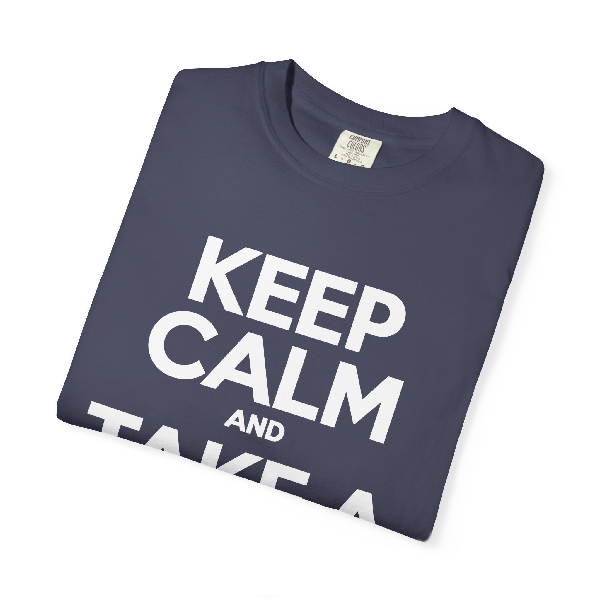 Keep Calm and Take a Break T-shirt in Denim, folded