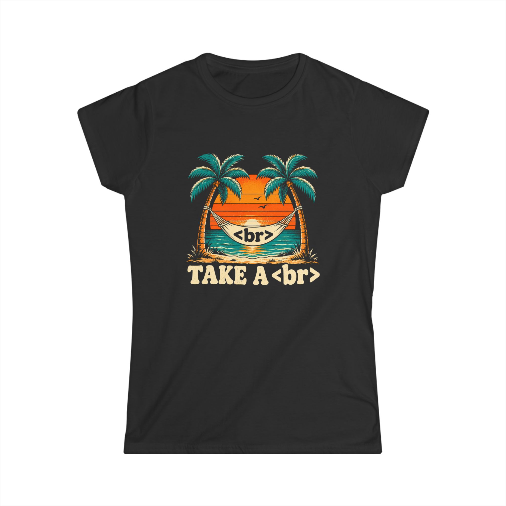 Take a Break Hammock women's T-shirt in Black, front view