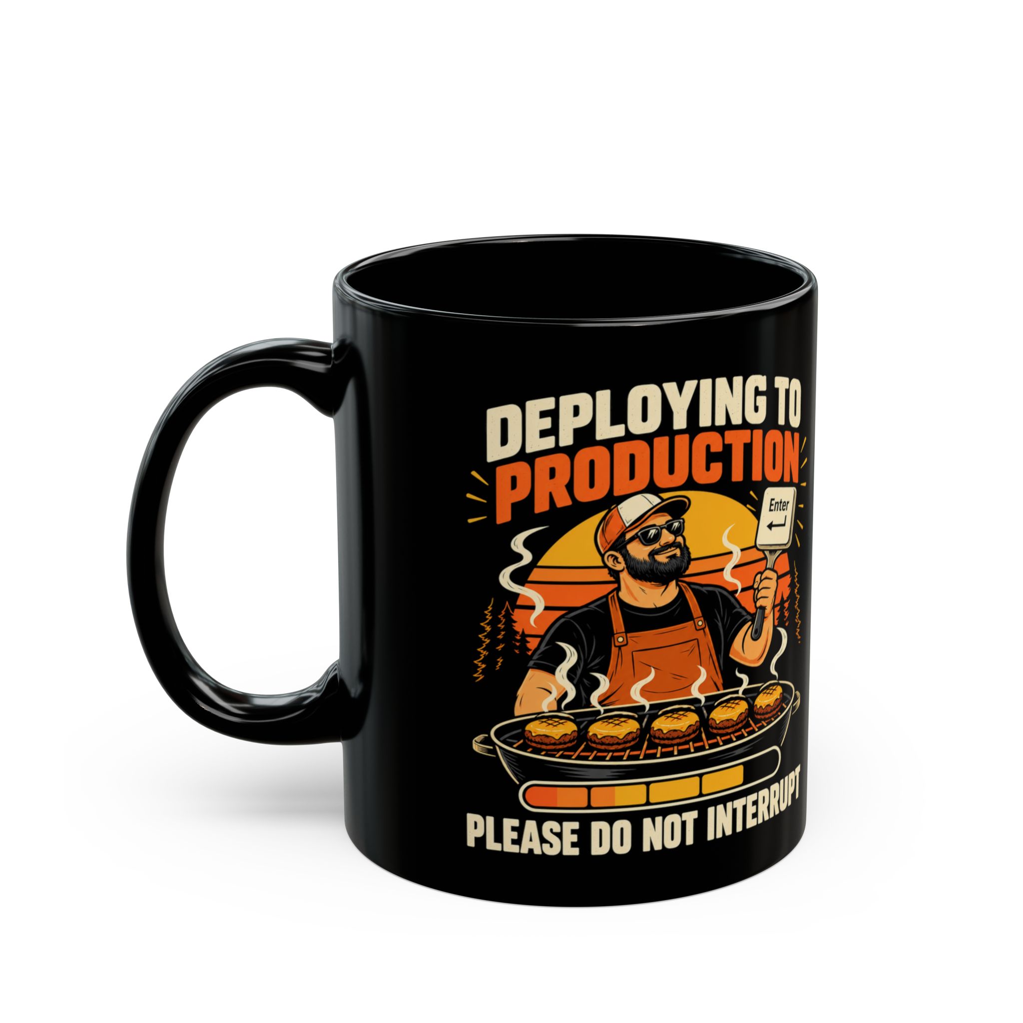 Deploying to Production black mug, 11 oz, left side