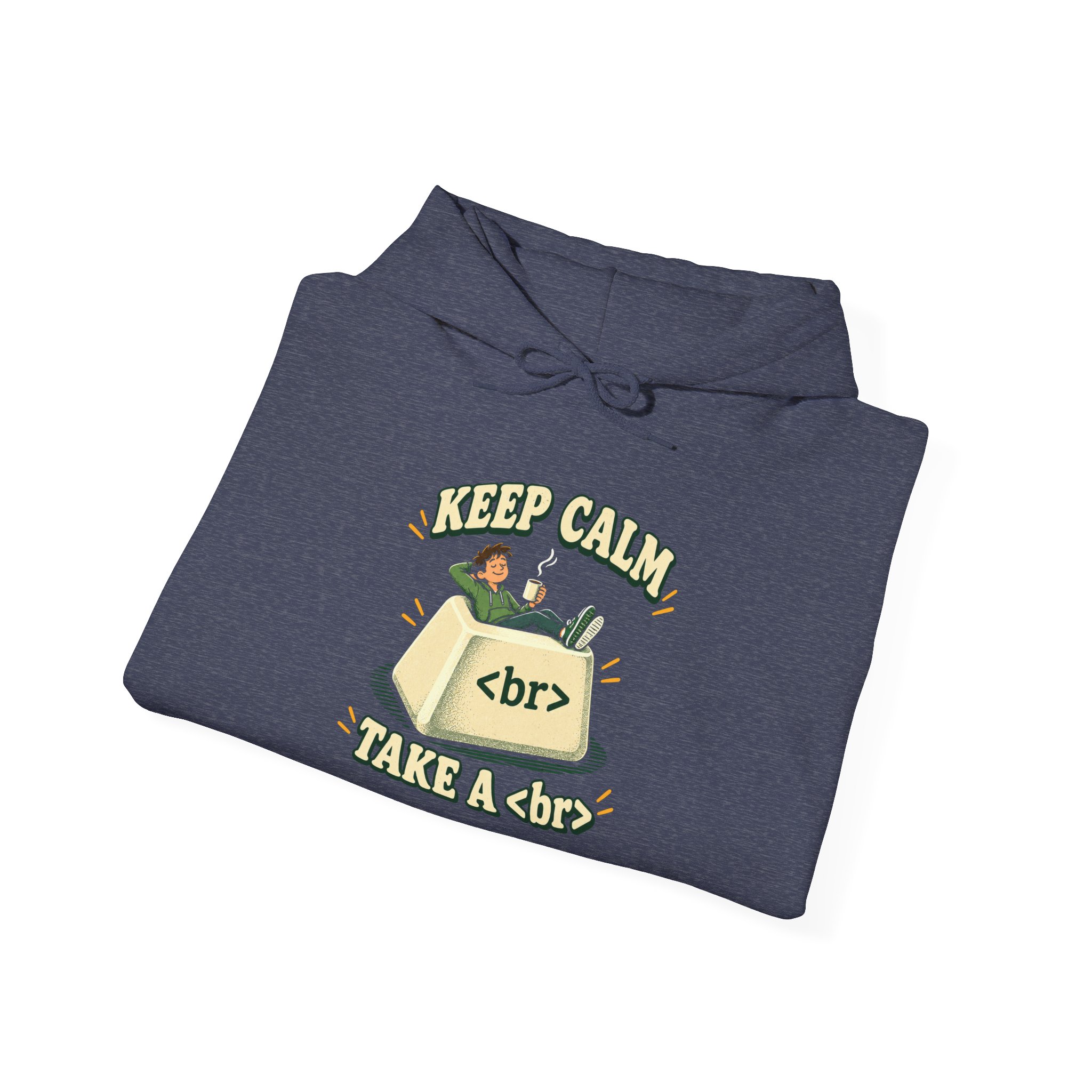Keep Calm Keycap hoodie in Heather Sport Dark Navy, folded