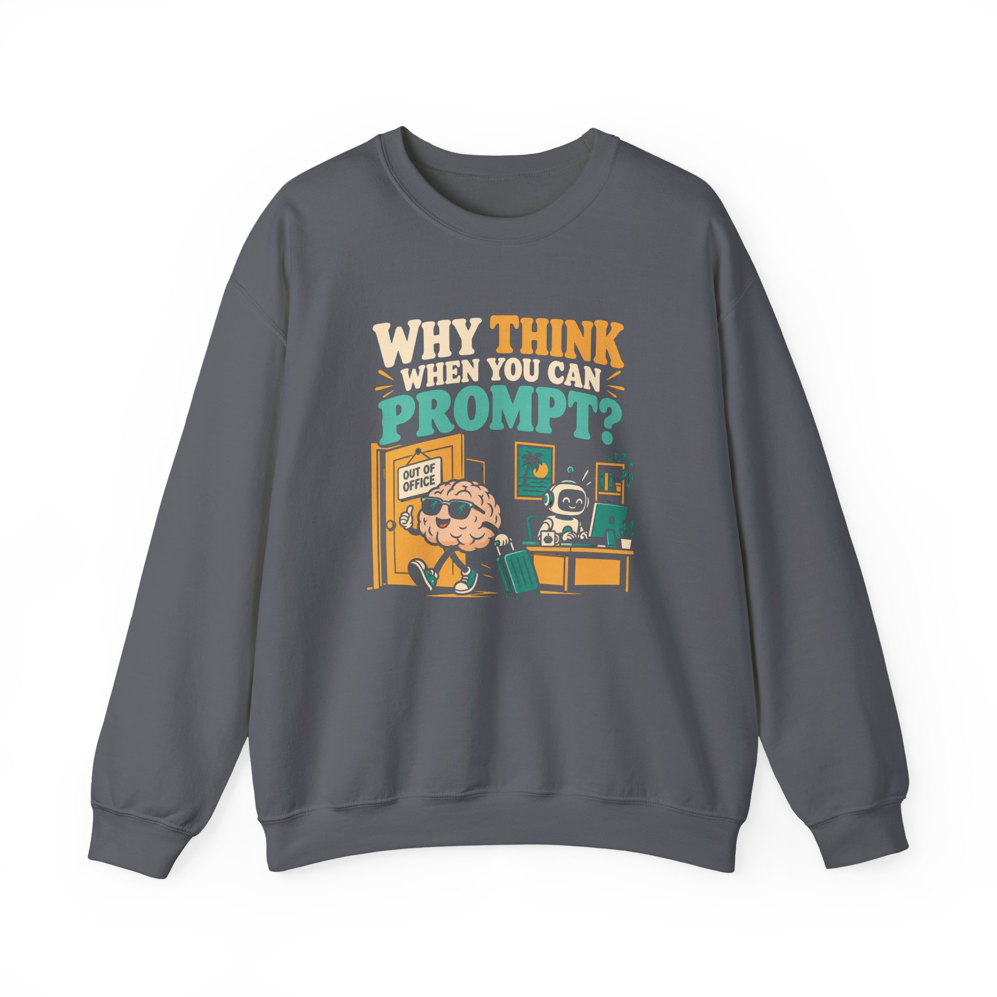 Prompt Out of Office crewneck sweatshirt in Charcoal, front view