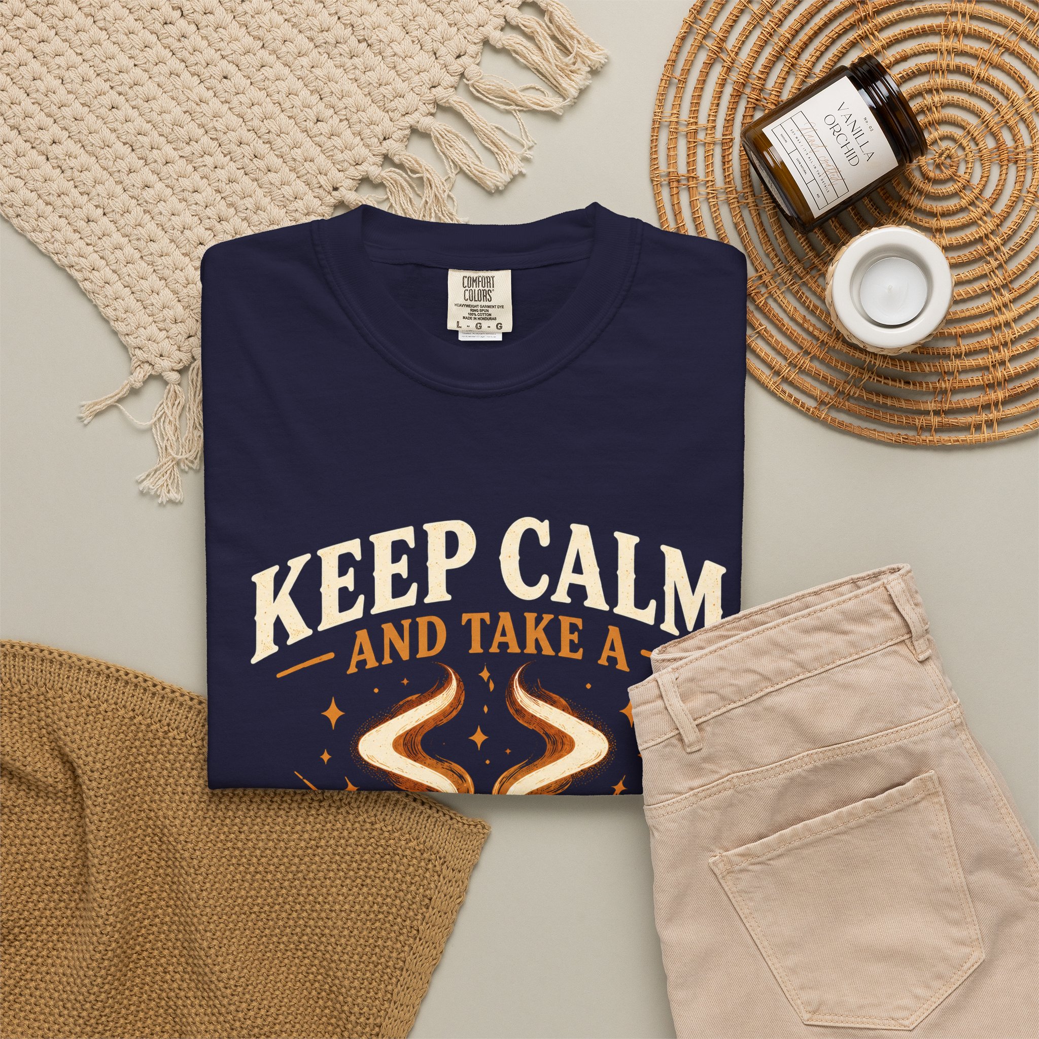 Keep Calm Coffee Break T-shirt in True Navy, folded 2
