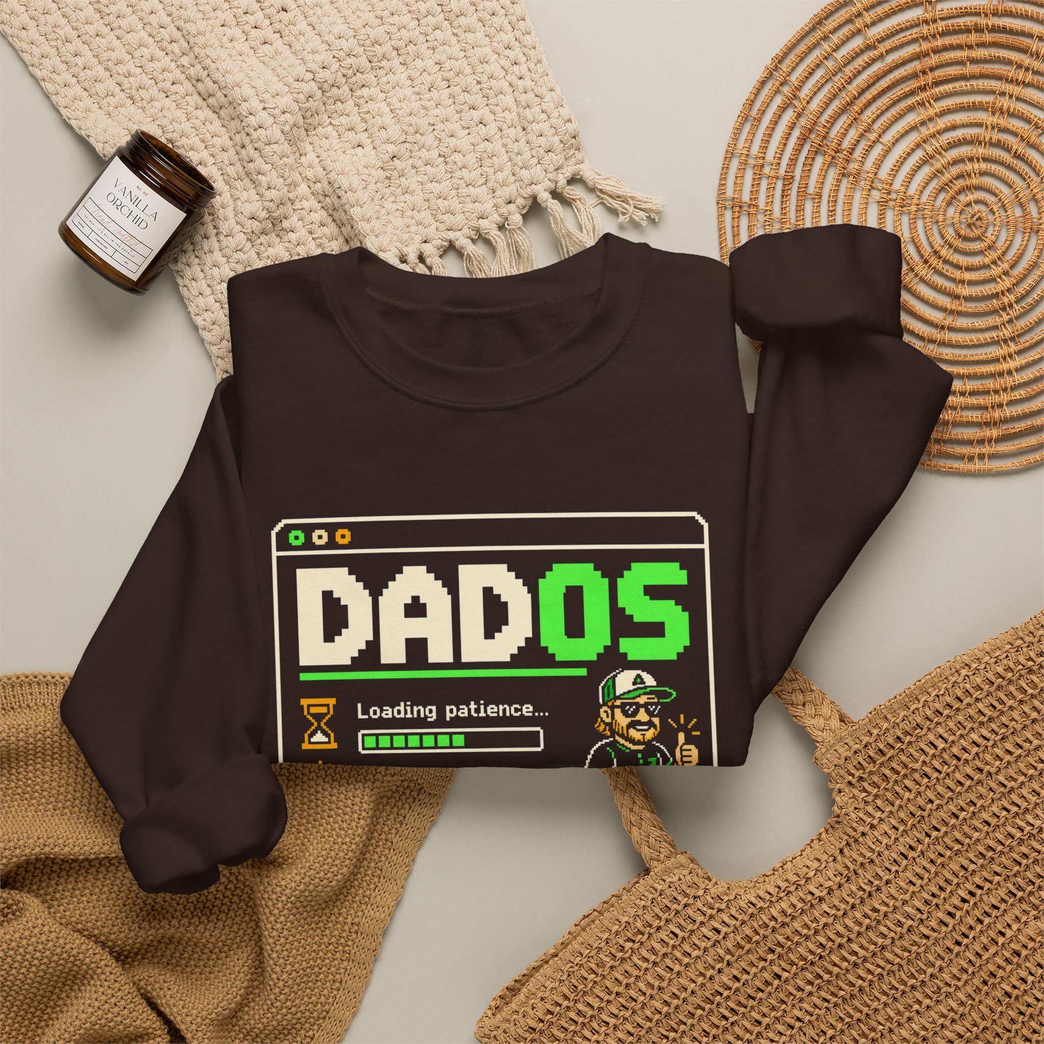 DadOS crewneck sweatshirt in Dark Chocolate, folded 2