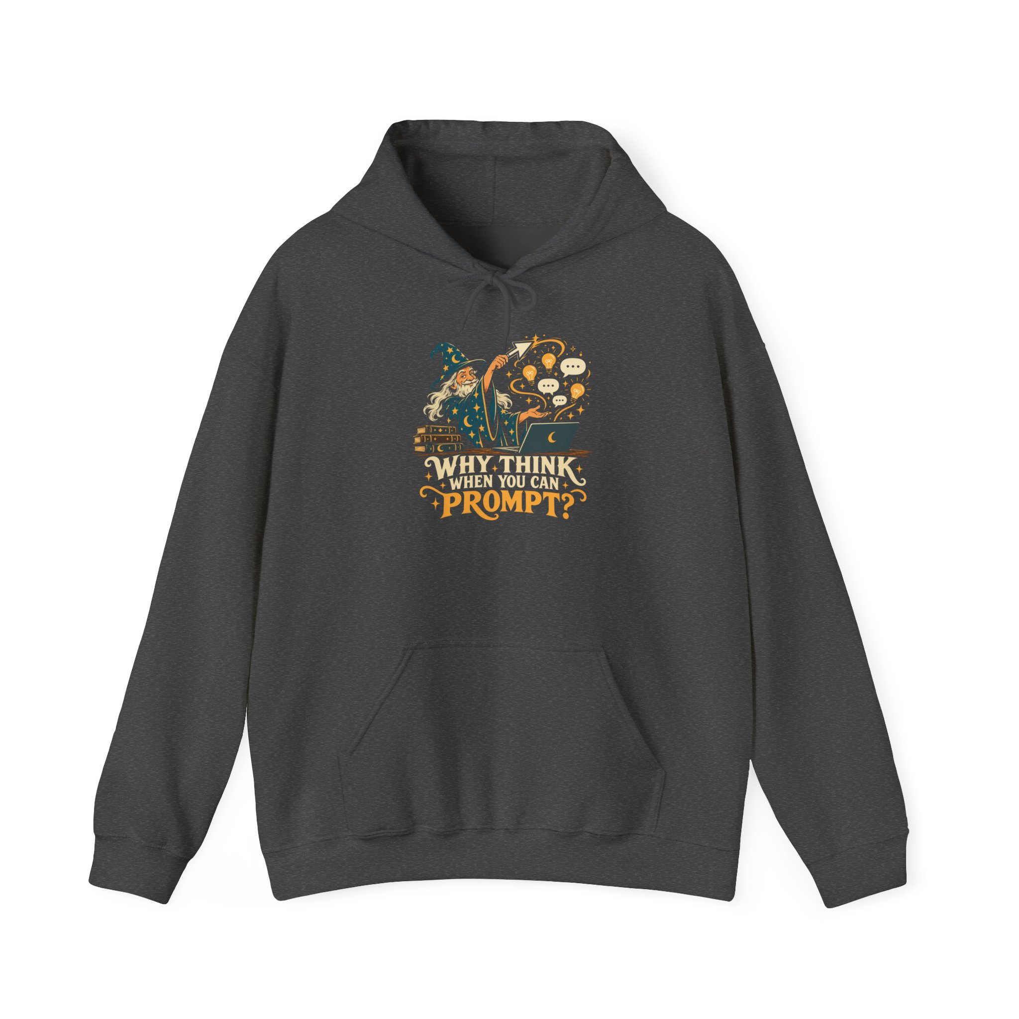 Prompt Wizard hoodie in Dark Heather, front view