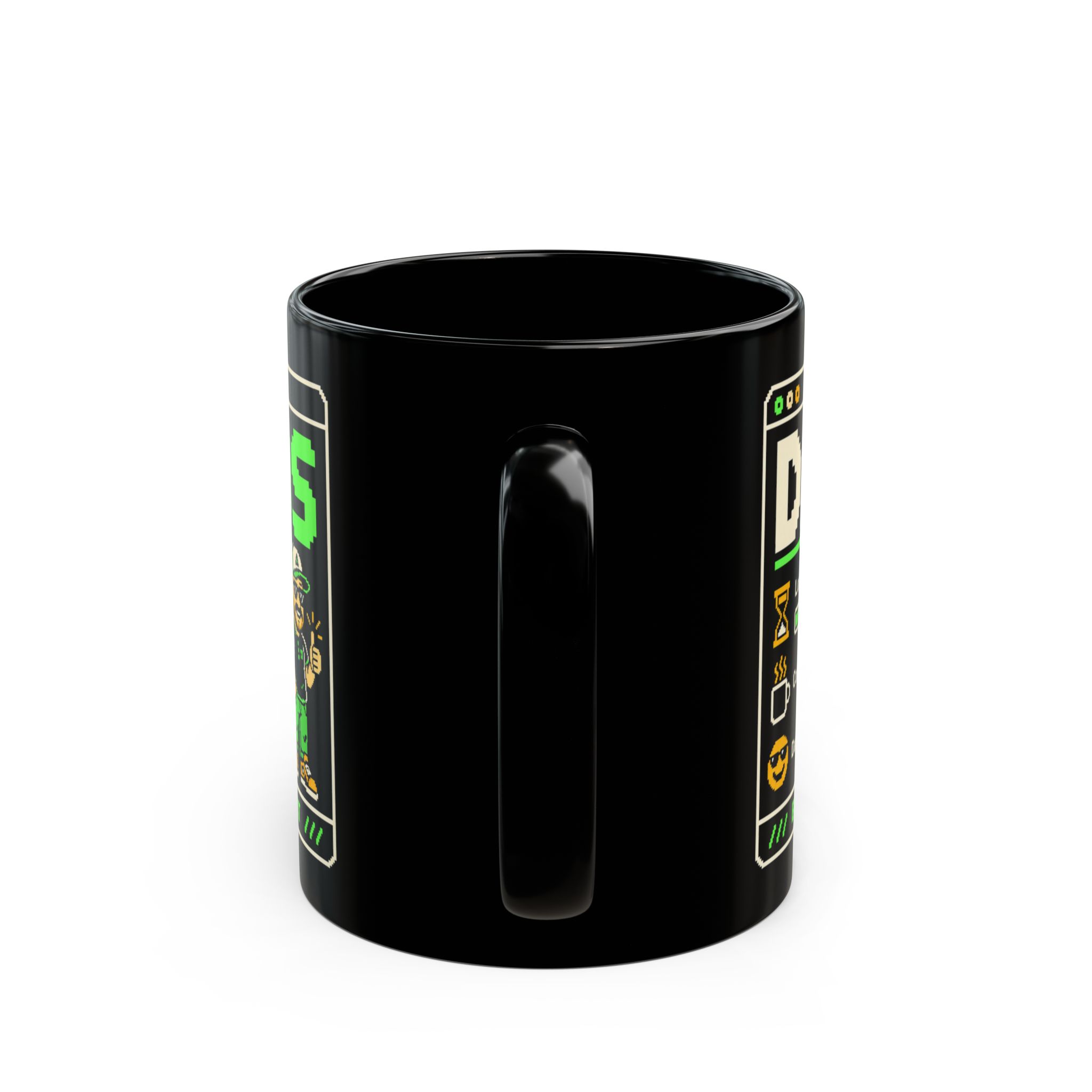 DadOS black mug, 11 oz, back view