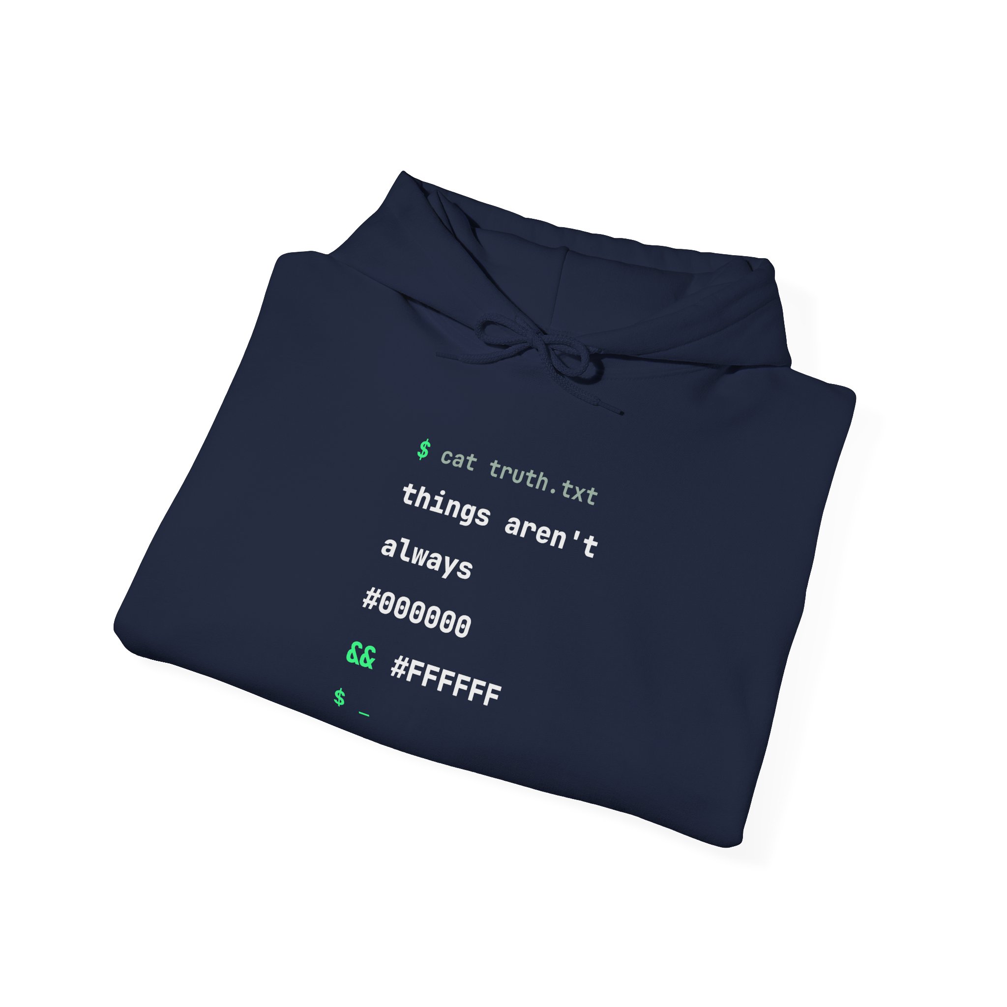 cat truth.txt hoodie in Navy, folded