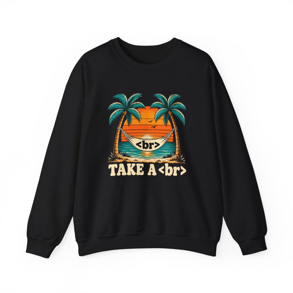 Take a Break Hammock crewneck sweatshirt in Black, front view