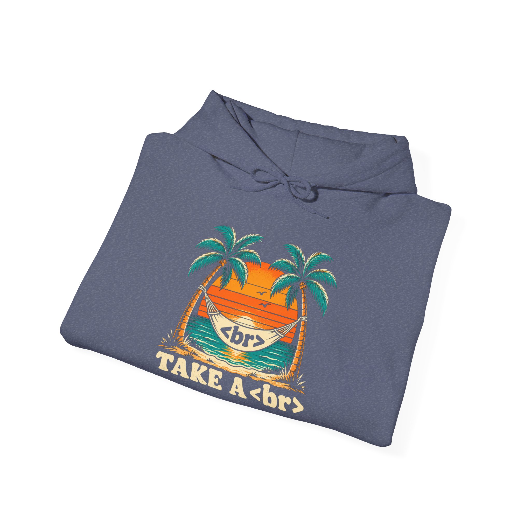 Take a Break Hammock hoodie in Heather Navy, folded