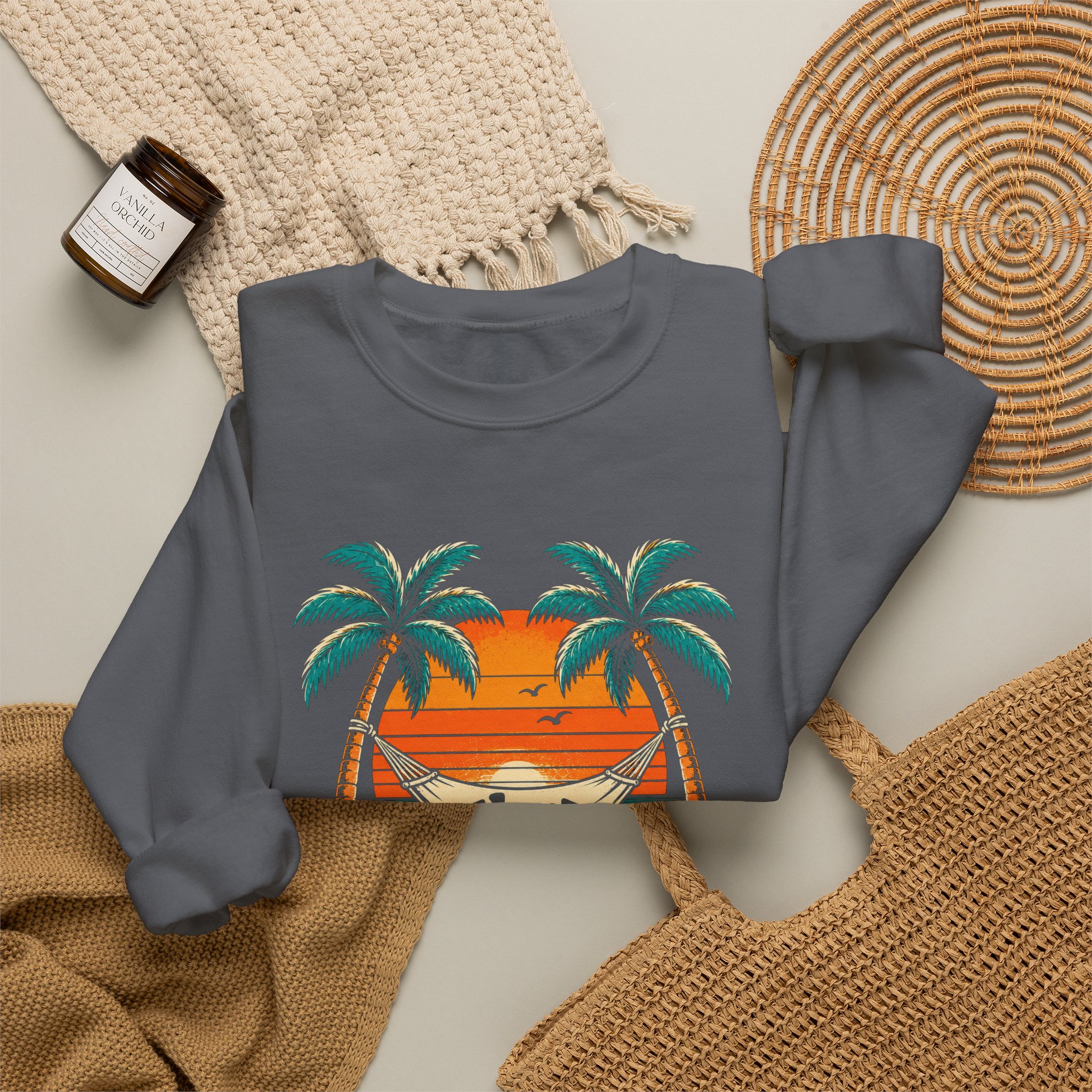 Take a Break Hammock crewneck sweatshirt in Charcoal, folded 2