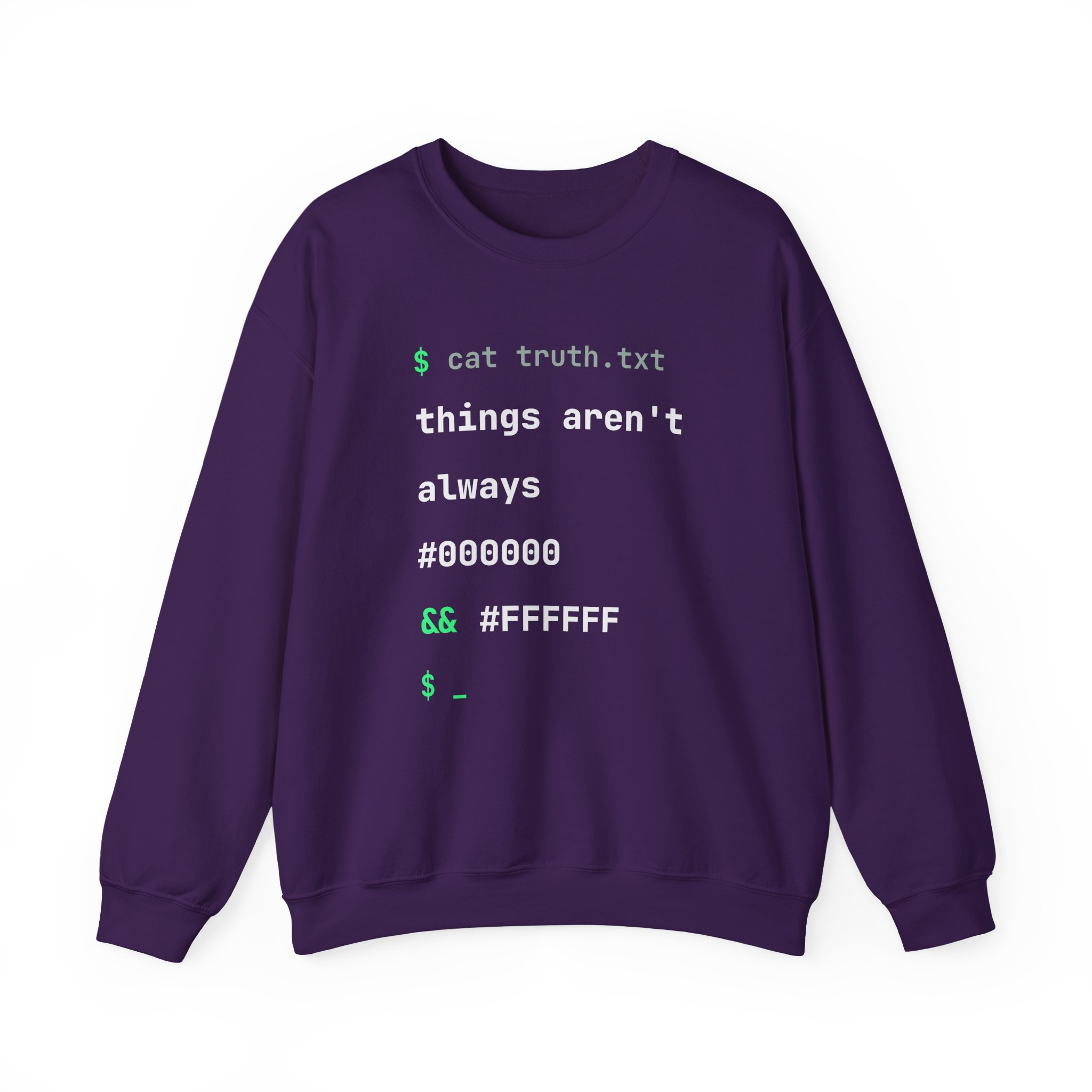 cat truth.txt crewneck sweatshirt in Purple, front view