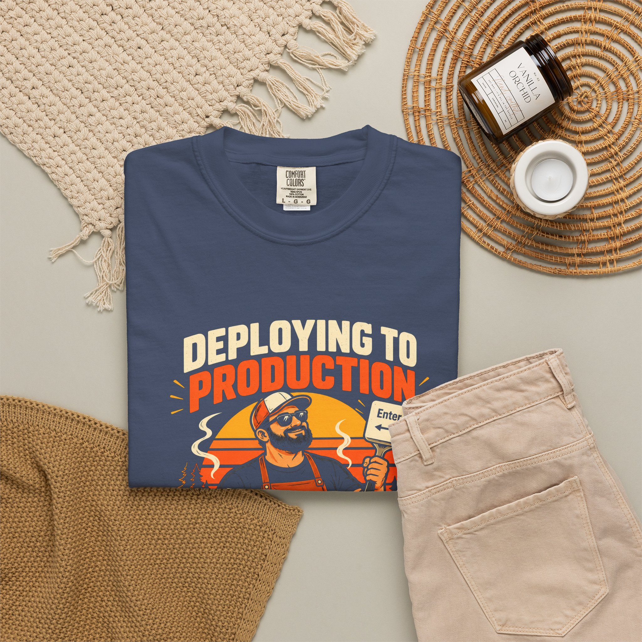 Deploying to Production T-shirt in Midnight, folded 2