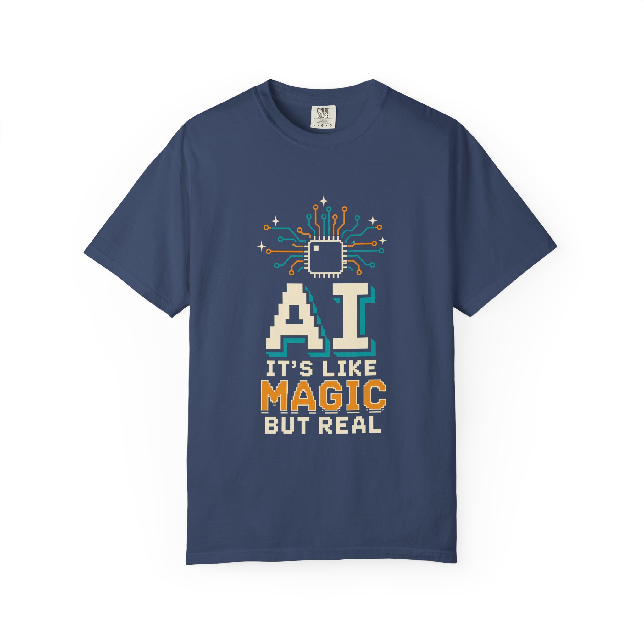 AI Magic Chip T-shirt in China Blue, front view