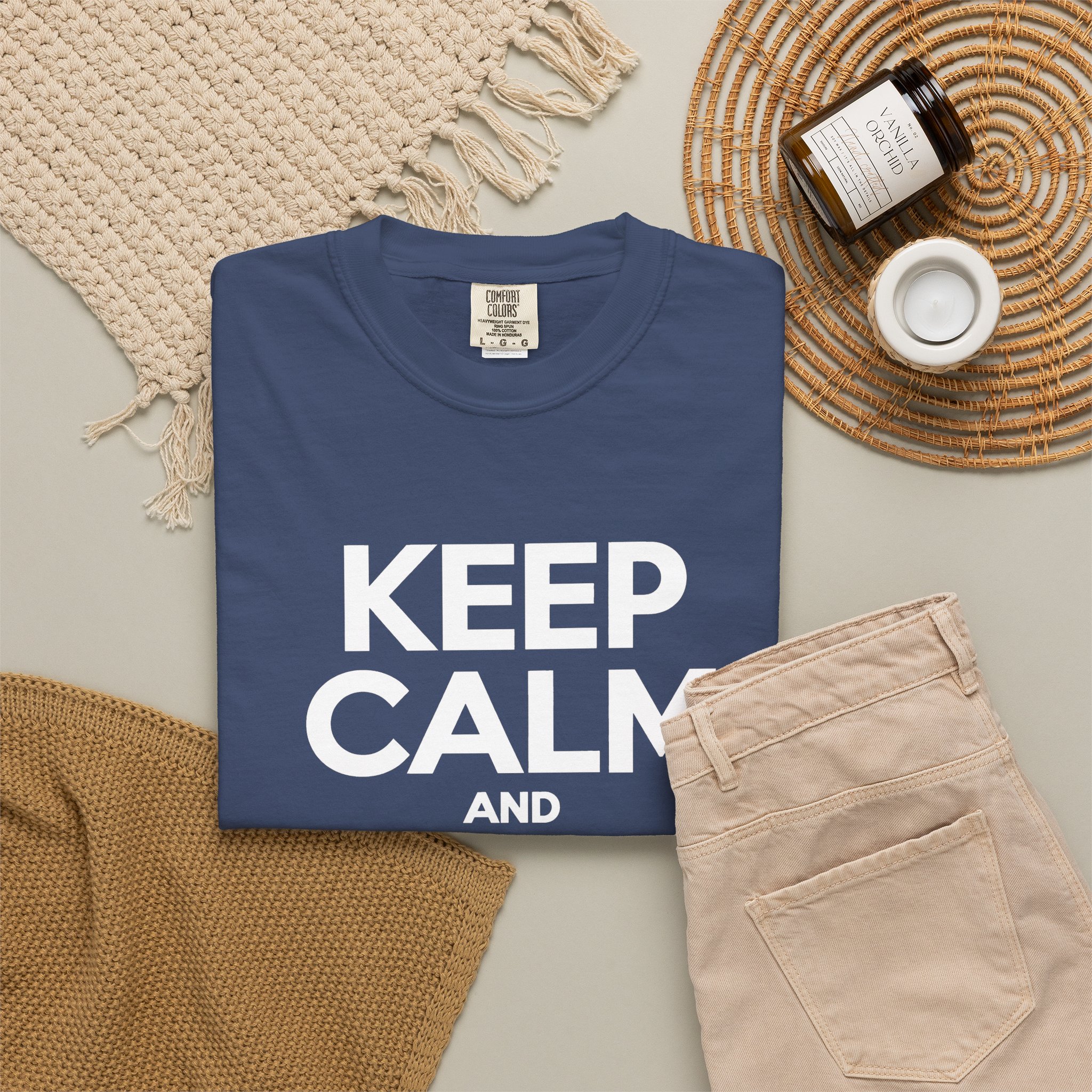 Keep Calm and Take a Break T-shirt in China Blue, folded 2