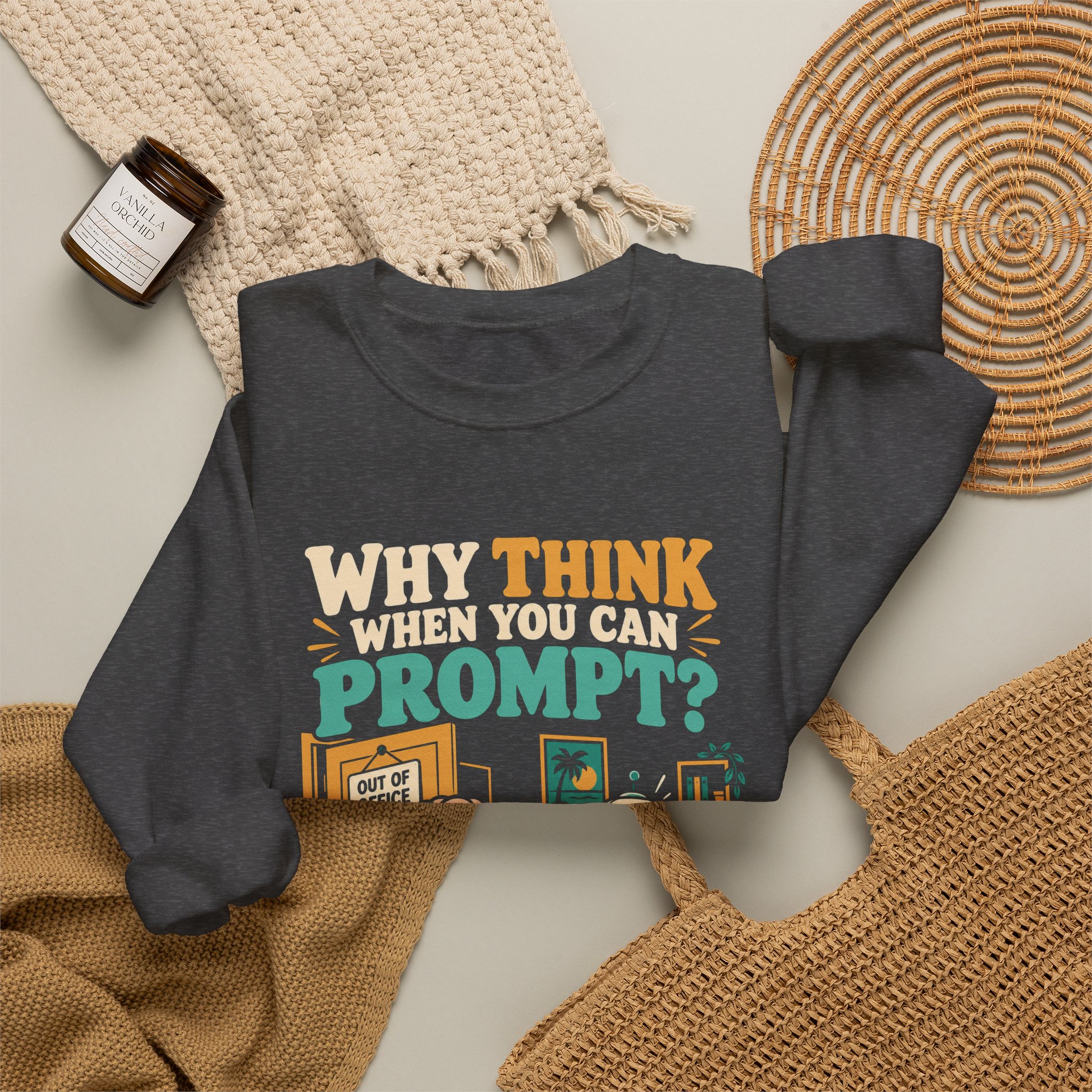Prompt Out of Office crewneck sweatshirt in Dark Heather, folded 2