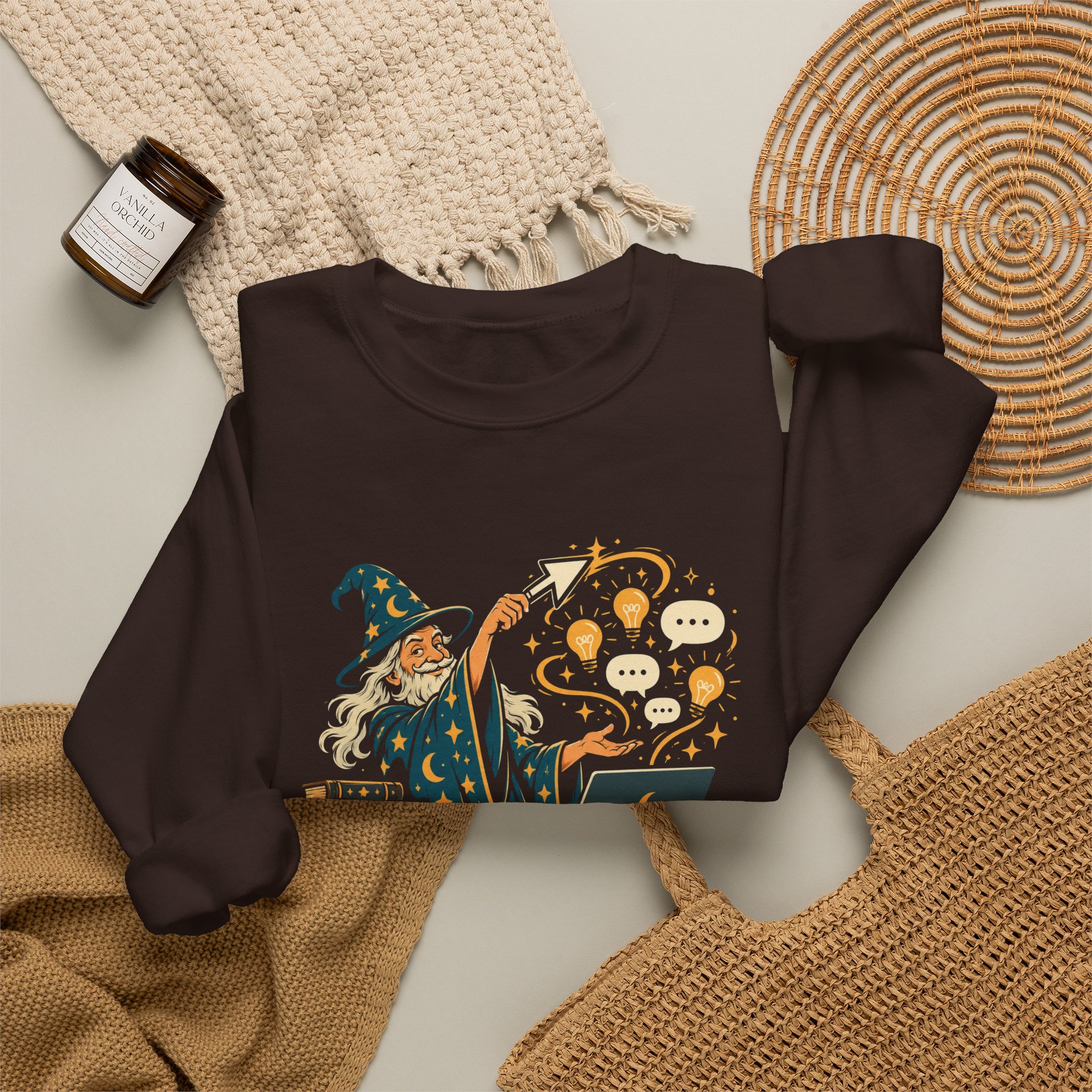 Prompt Wizard crewneck sweatshirt in Dark Chocolate, folded 2
