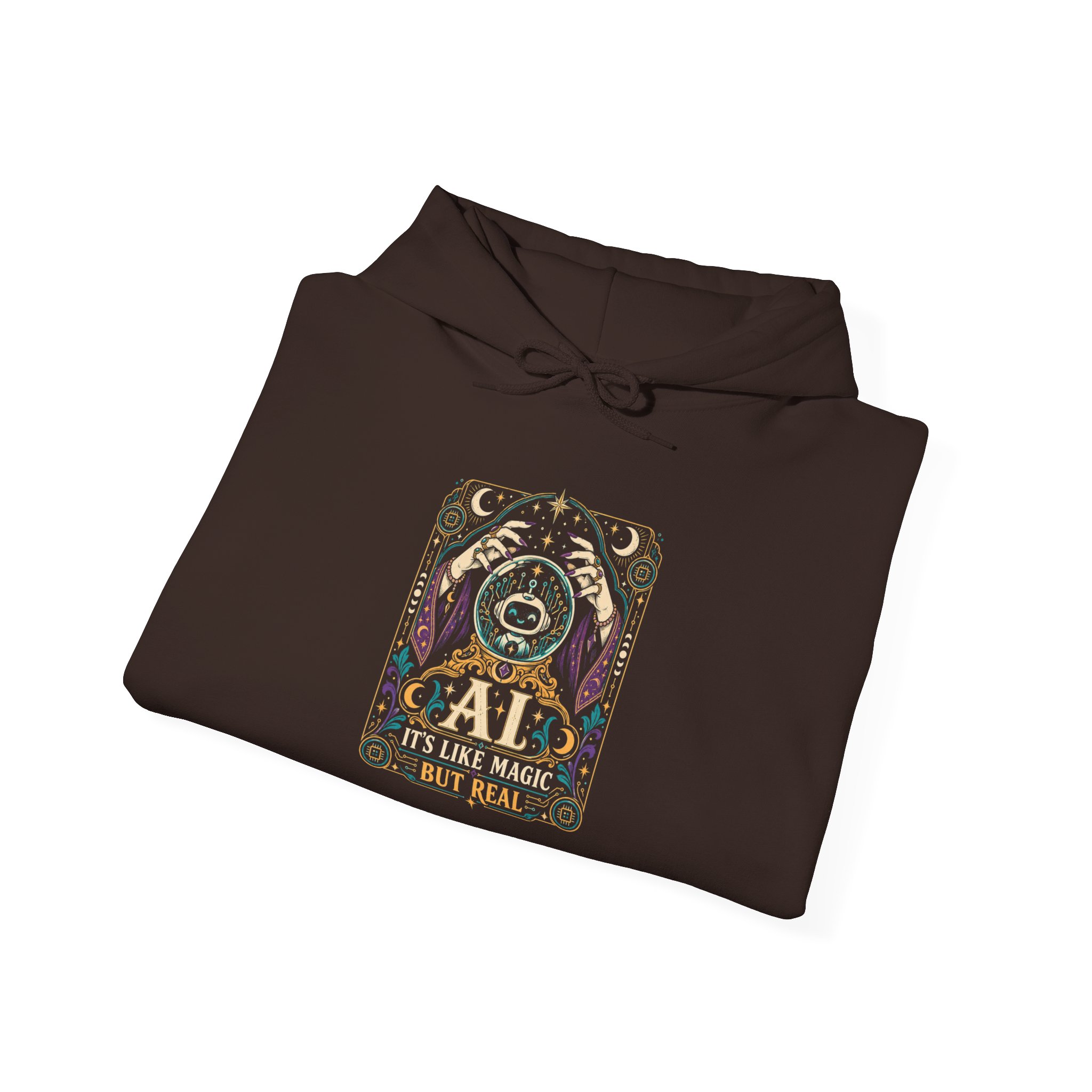AI Magic Crystal Ball hoodie in Dark Chocolate, folded