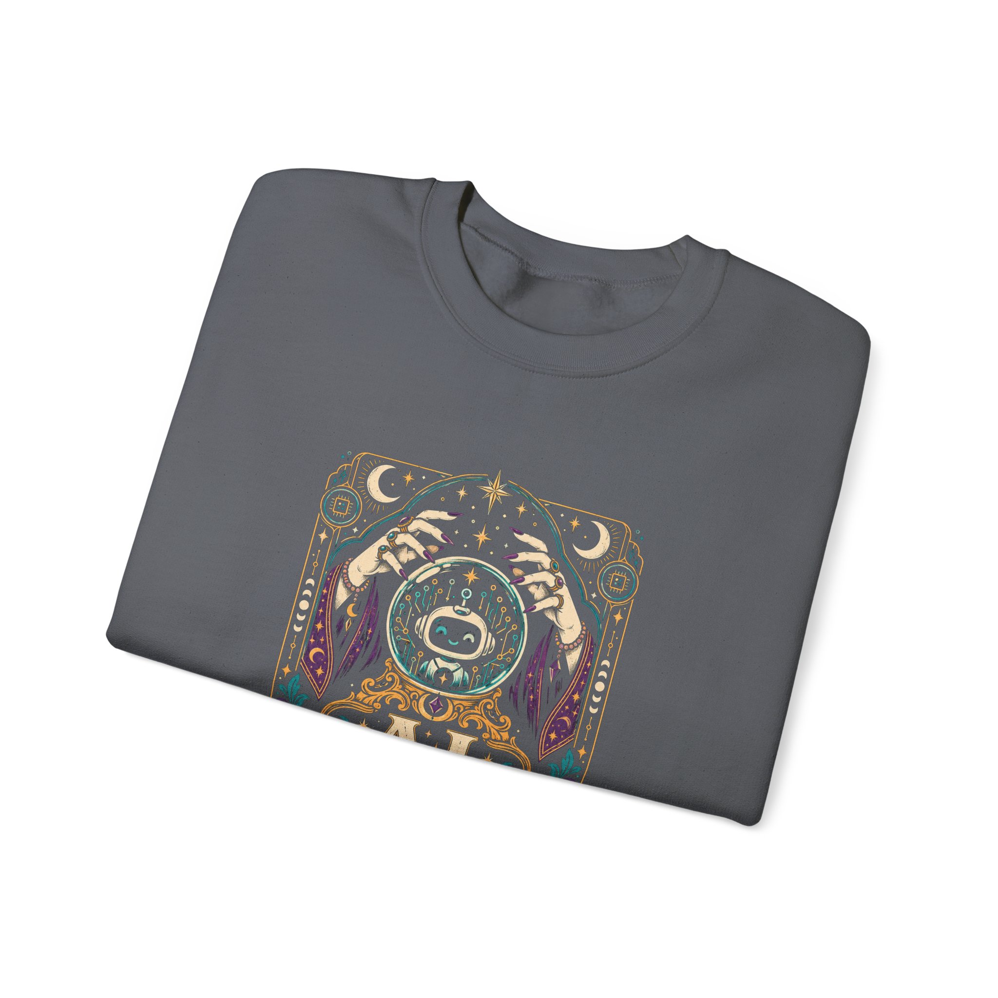 AI Magic Crystal Ball crewneck sweatshirt in Charcoal, folded