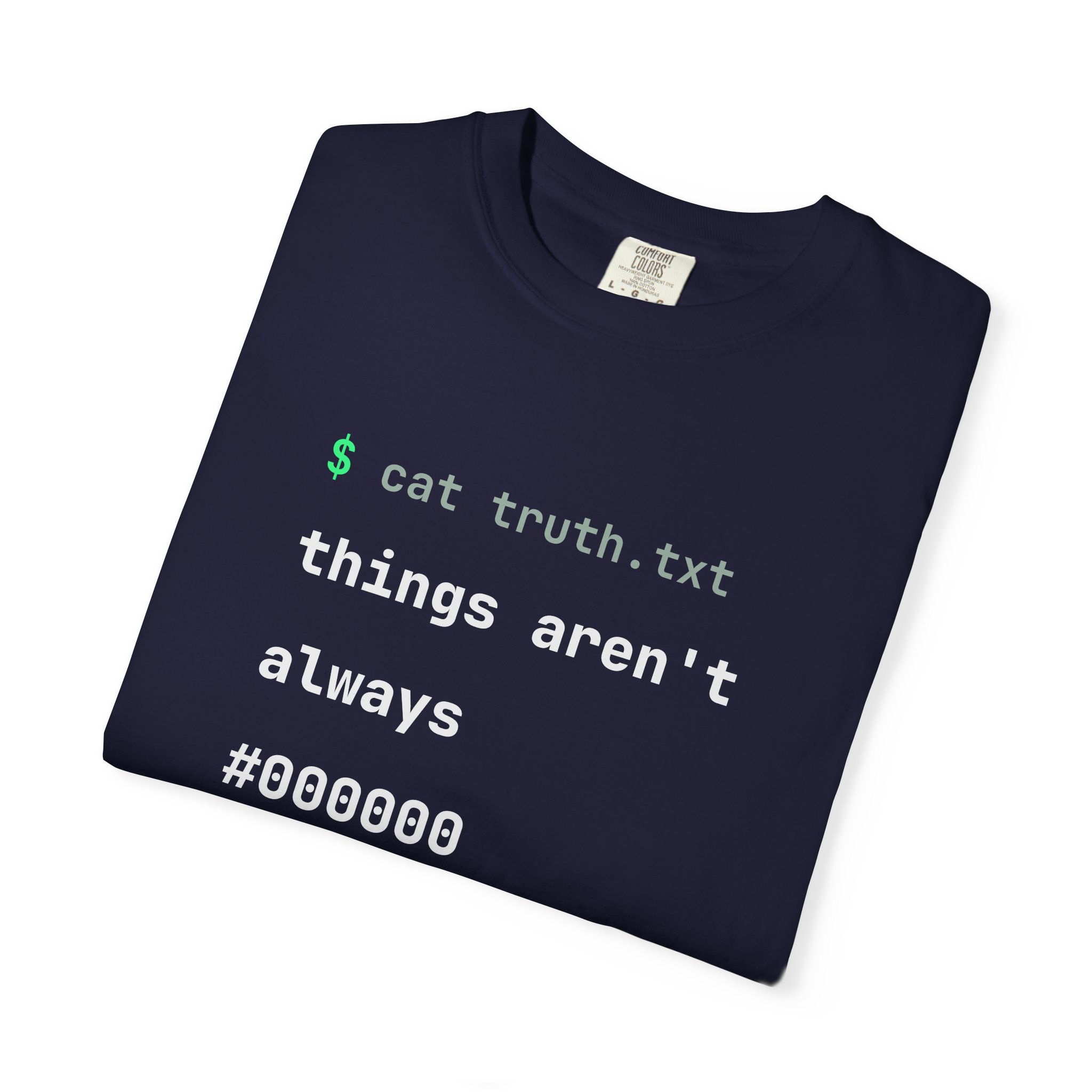 cat truth.txt T-shirt in True Navy, folded