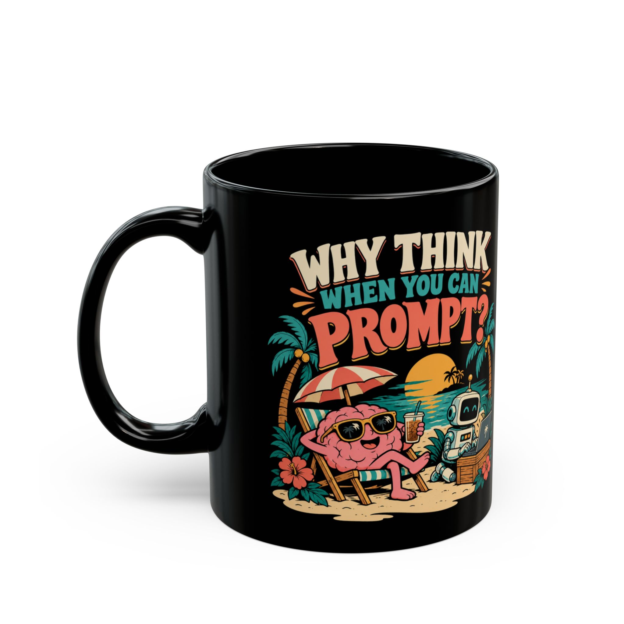 Prompt Beach Brain black mug, 11 oz, left side