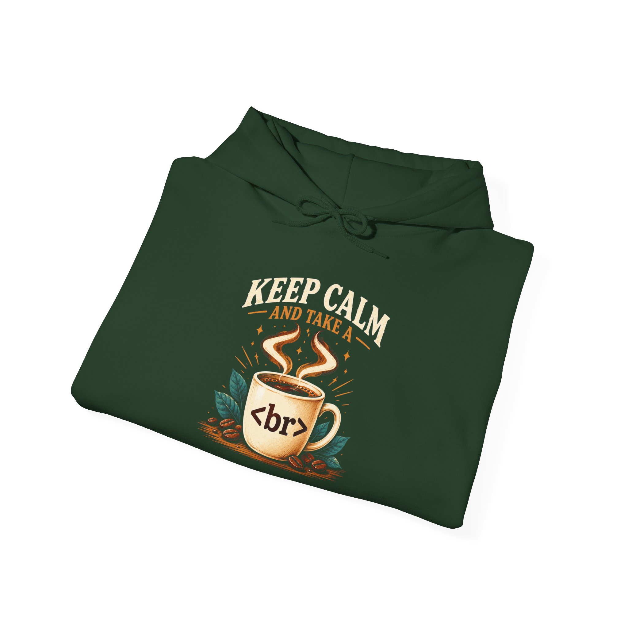 Keep Calm Coffee Break hoodie in Forest Green, folded