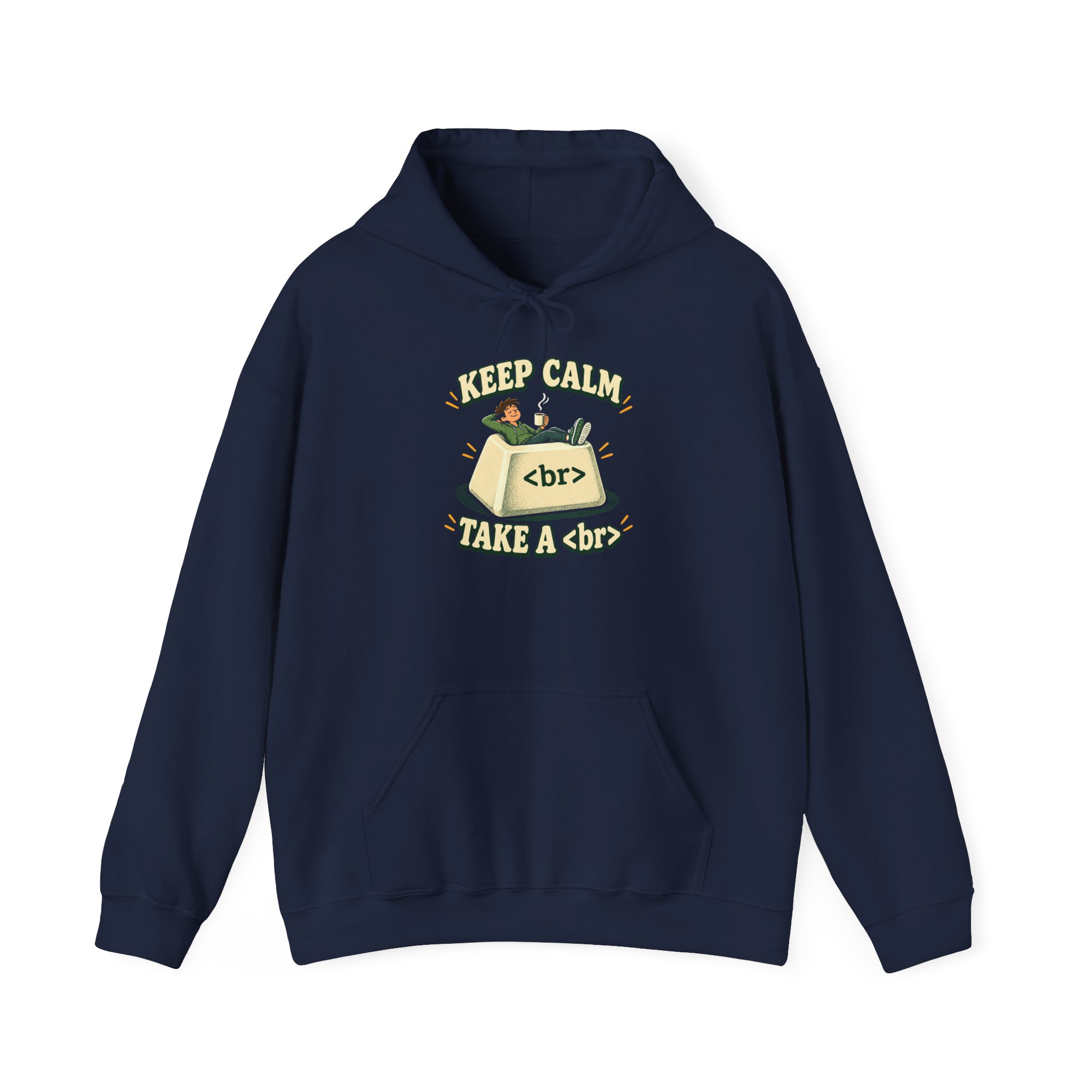 Keep Calm Keycap hoodie in Navy, front view