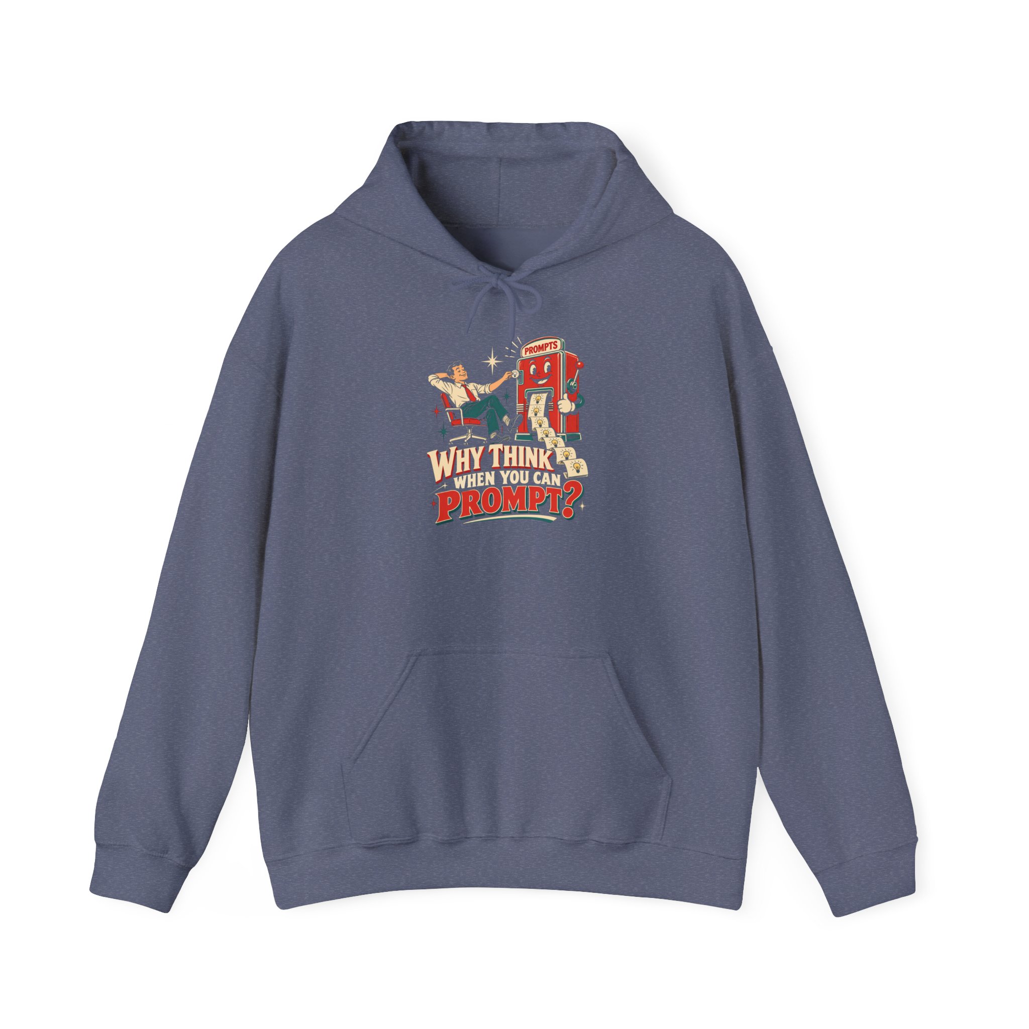 Prompt Machine hoodie in Heather Navy, front view