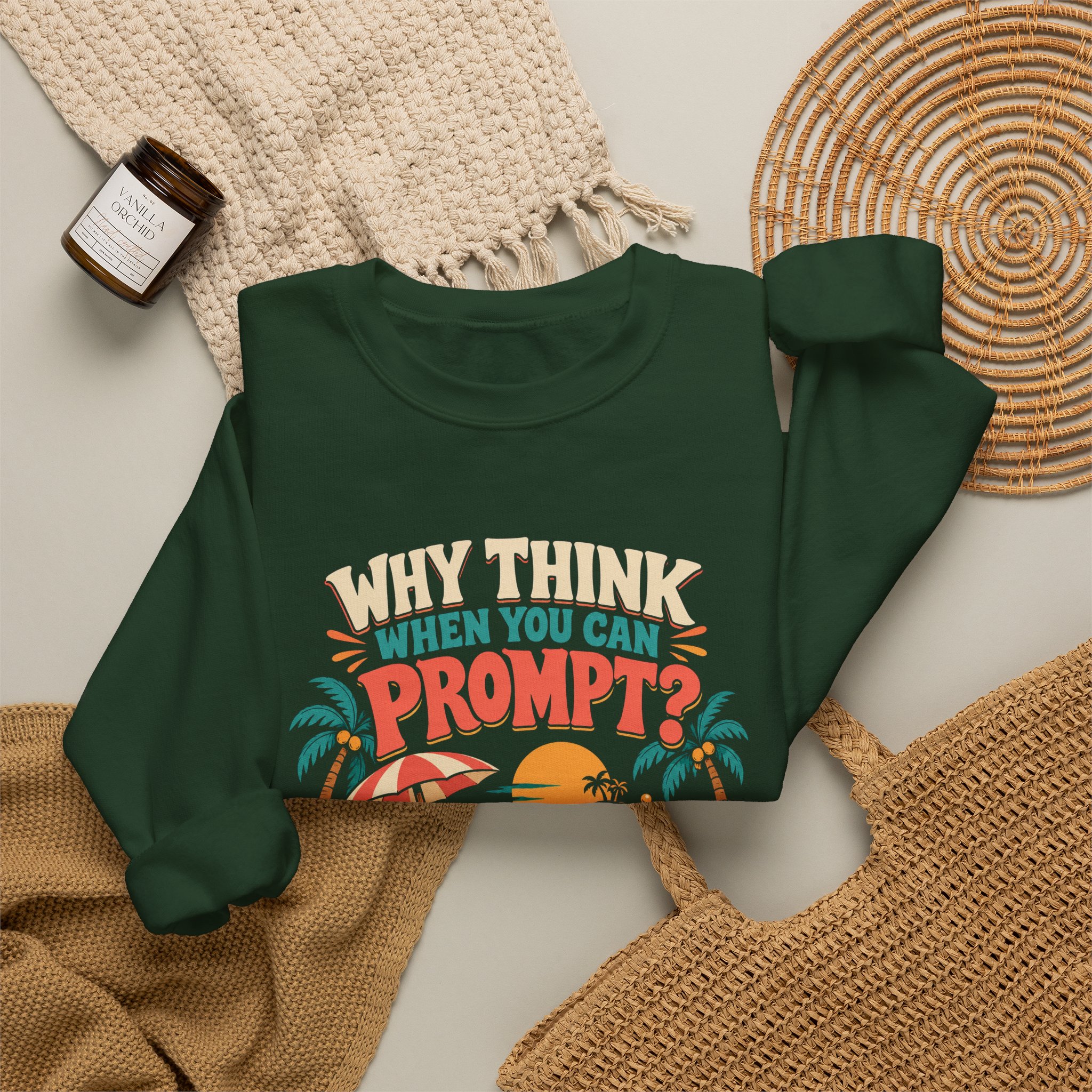Prompt Beach Brain crewneck sweatshirt in Forest Green, folded 2