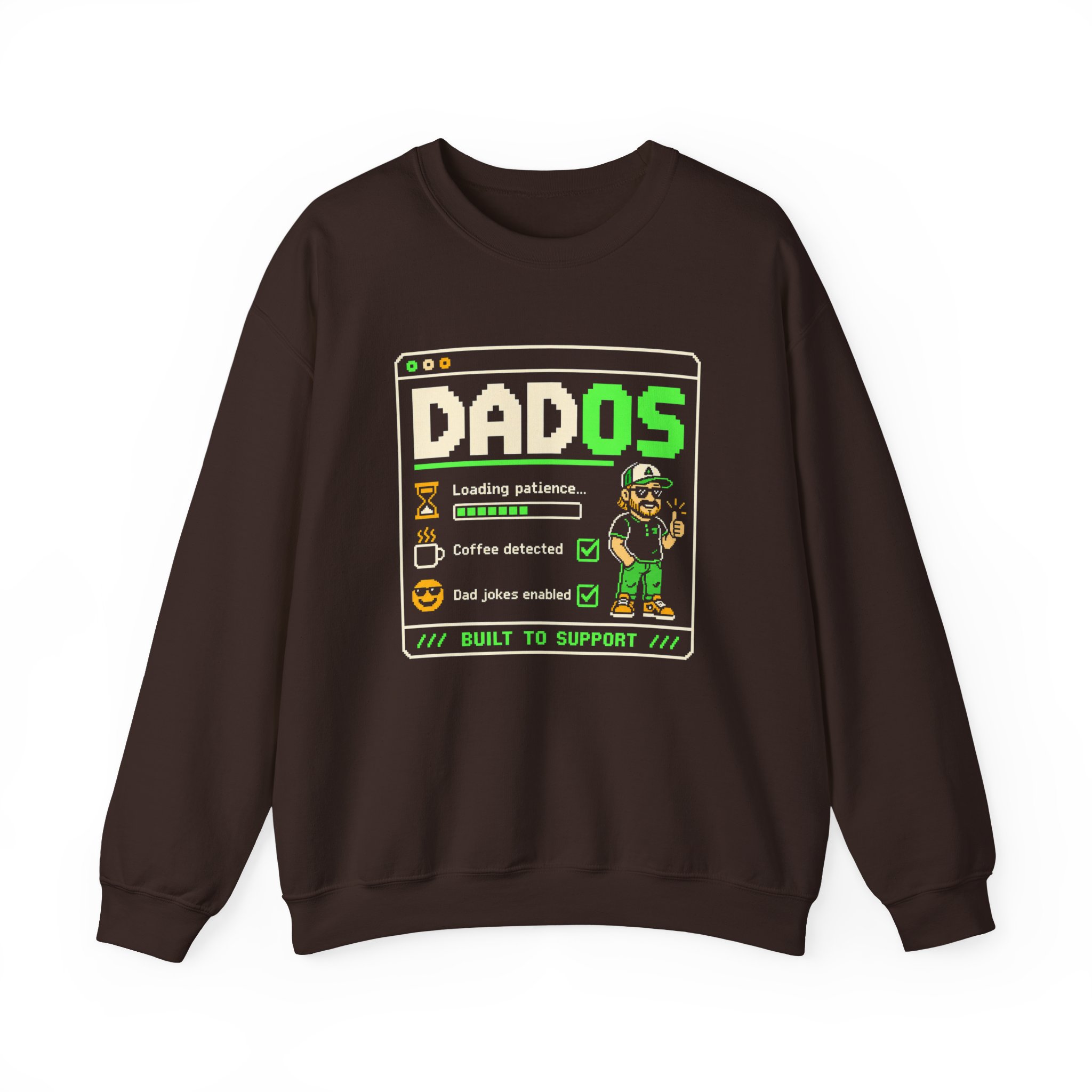 DadOS crewneck sweatshirt in Dark Chocolate, front view