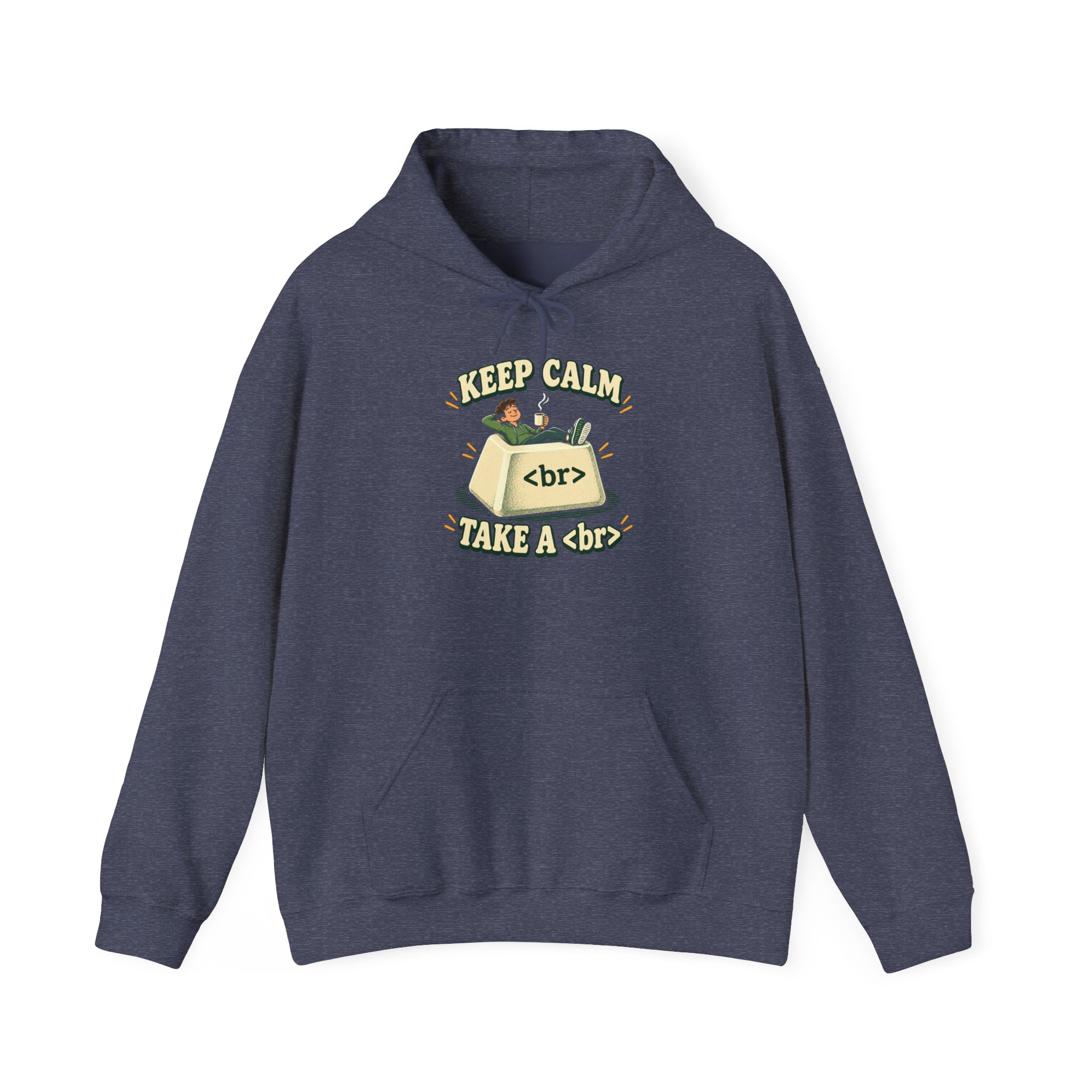 Keep Calm Keycap hoodie in Heather Sport Dark Navy, front view