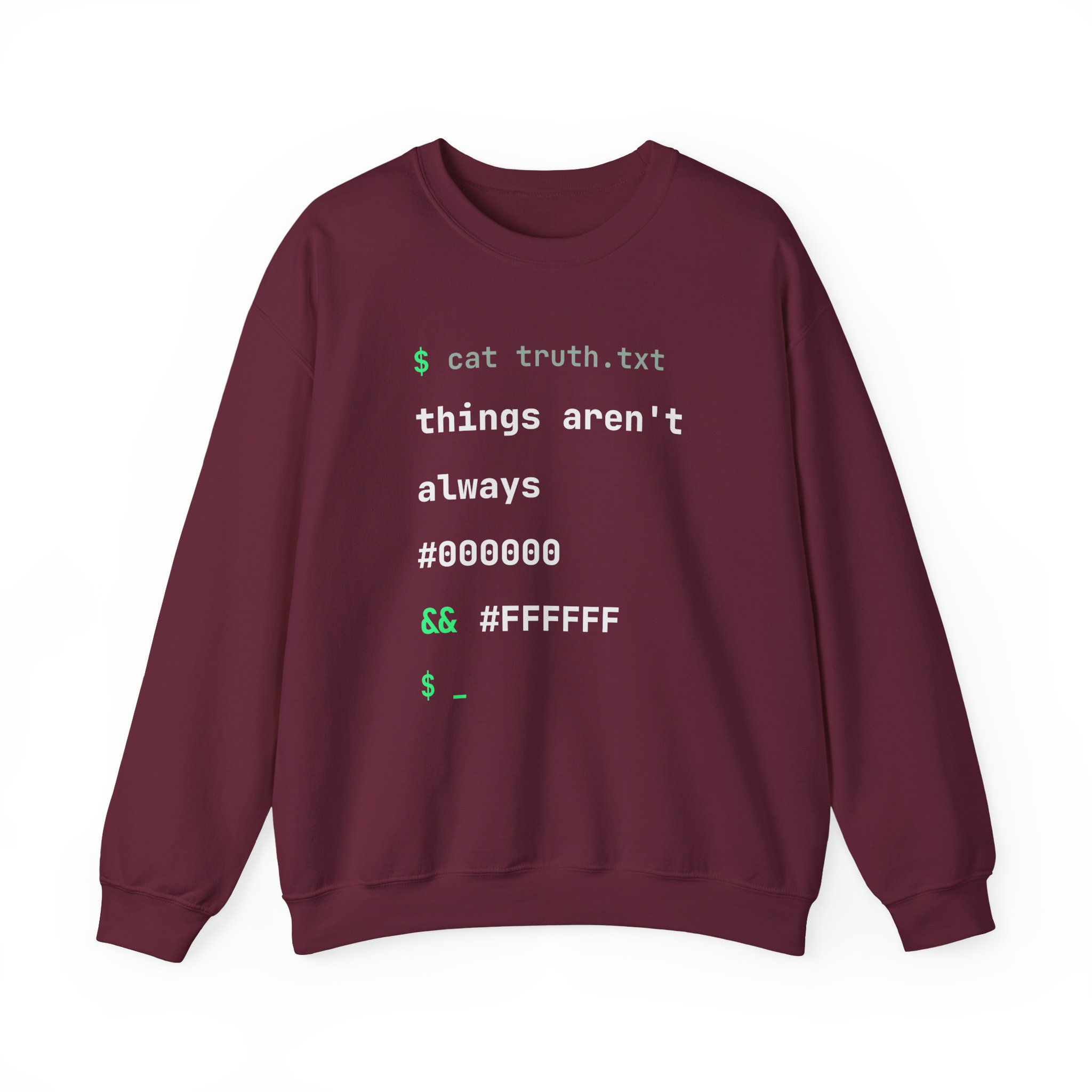 cat truth.txt crewneck sweatshirt in Maroon, front view