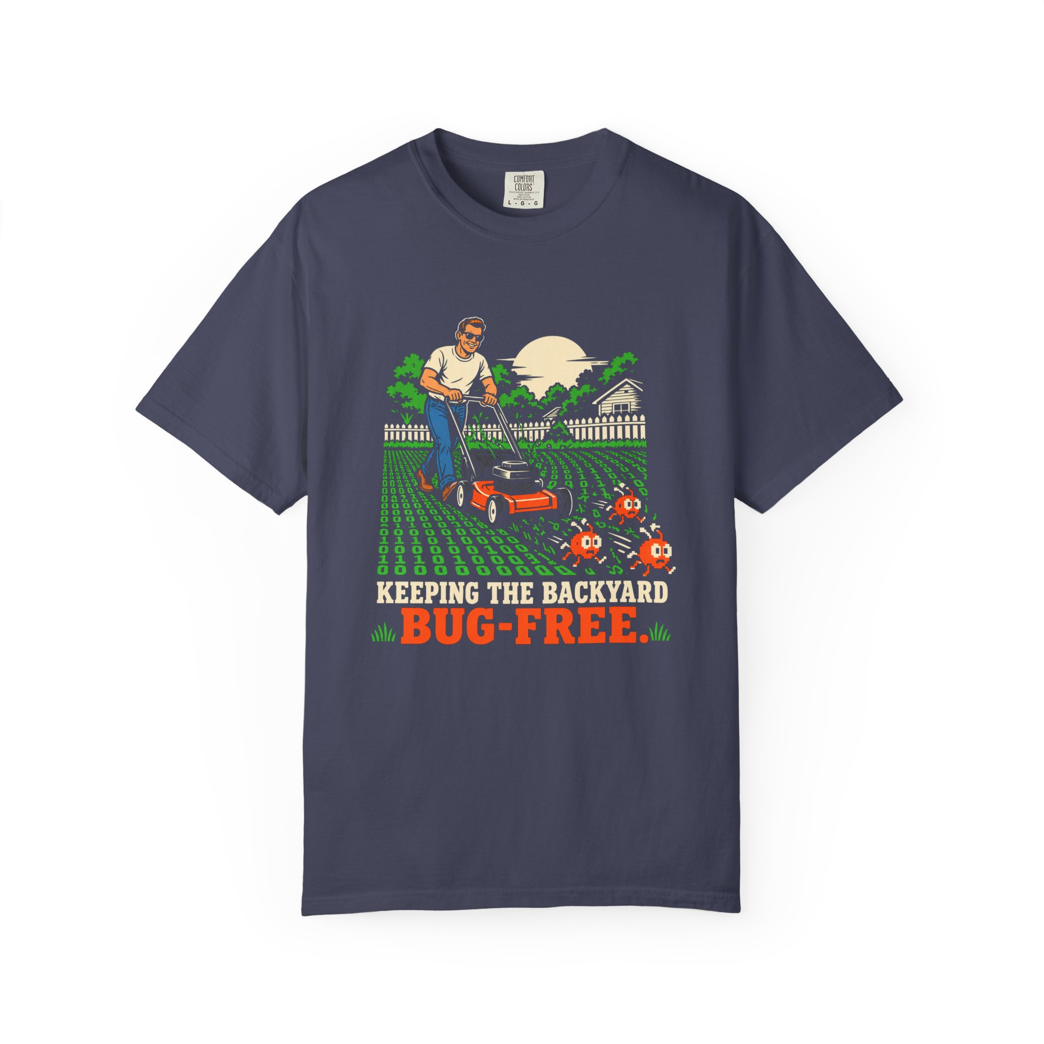 Bug-Free Backyard T-shirt in Denim, front view