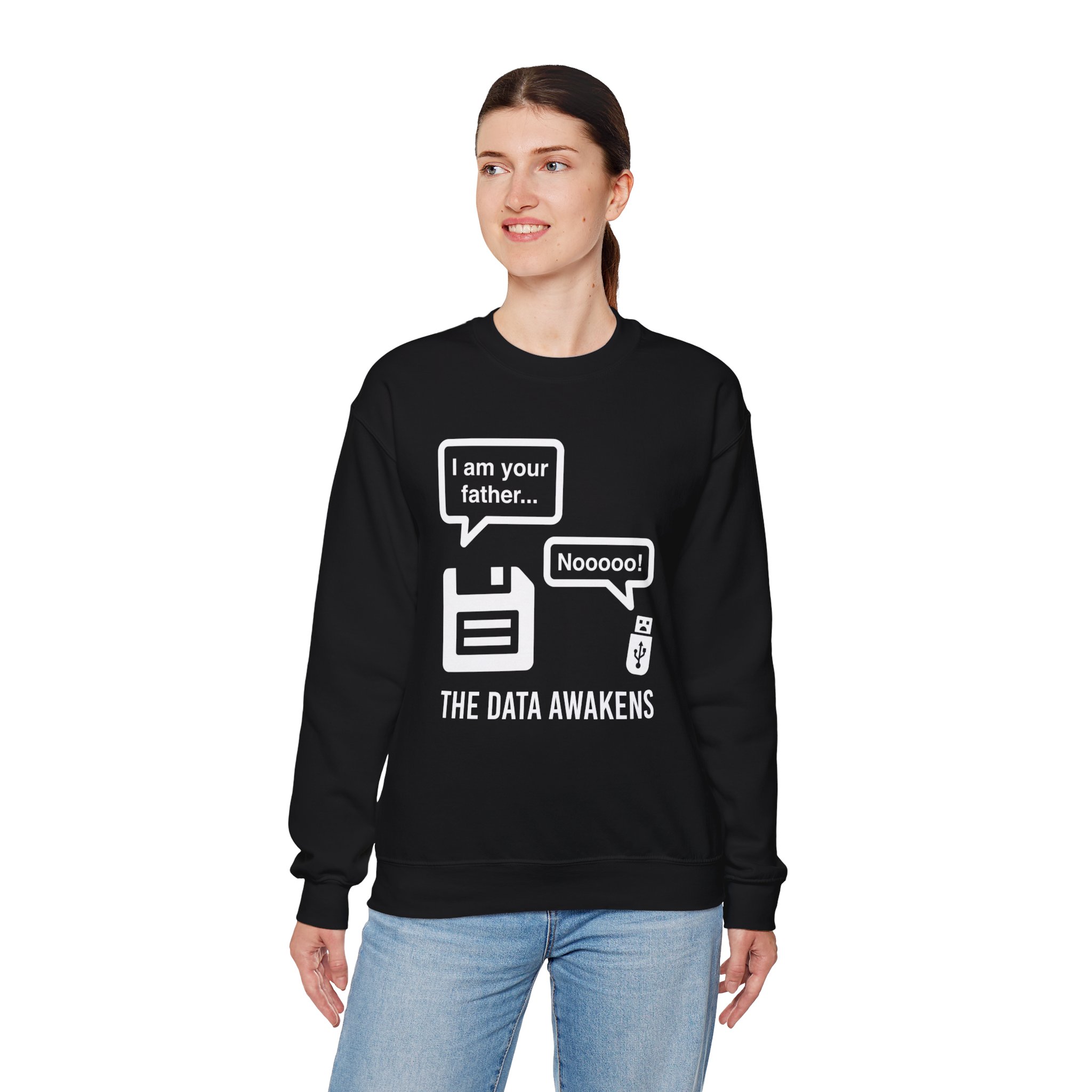 The Data Awakens crewneck sweatshirt in Black, worn by a model, fourth view