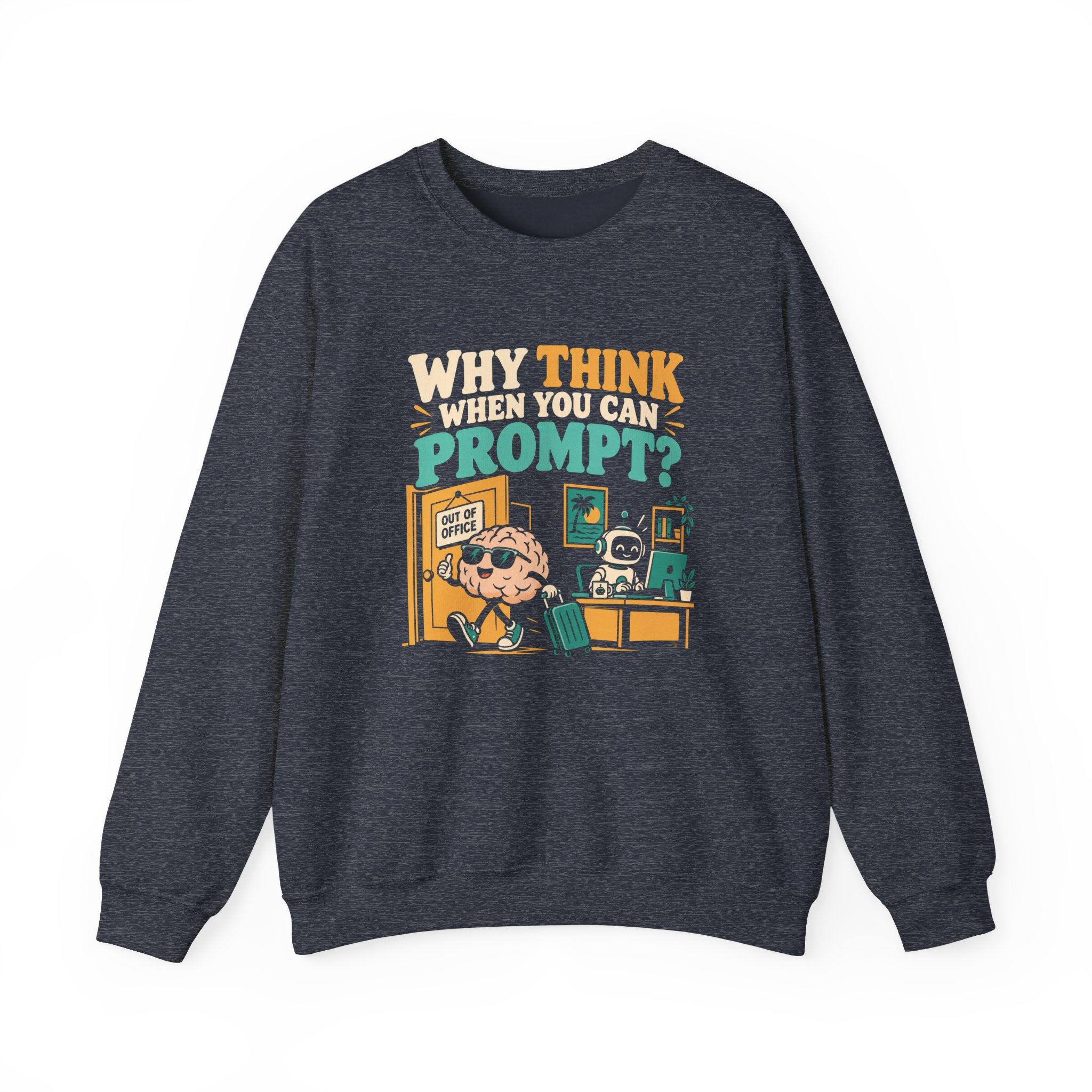 Prompt Out of Office crewneck sweatshirt in Heather Sport Dark Navy, front view