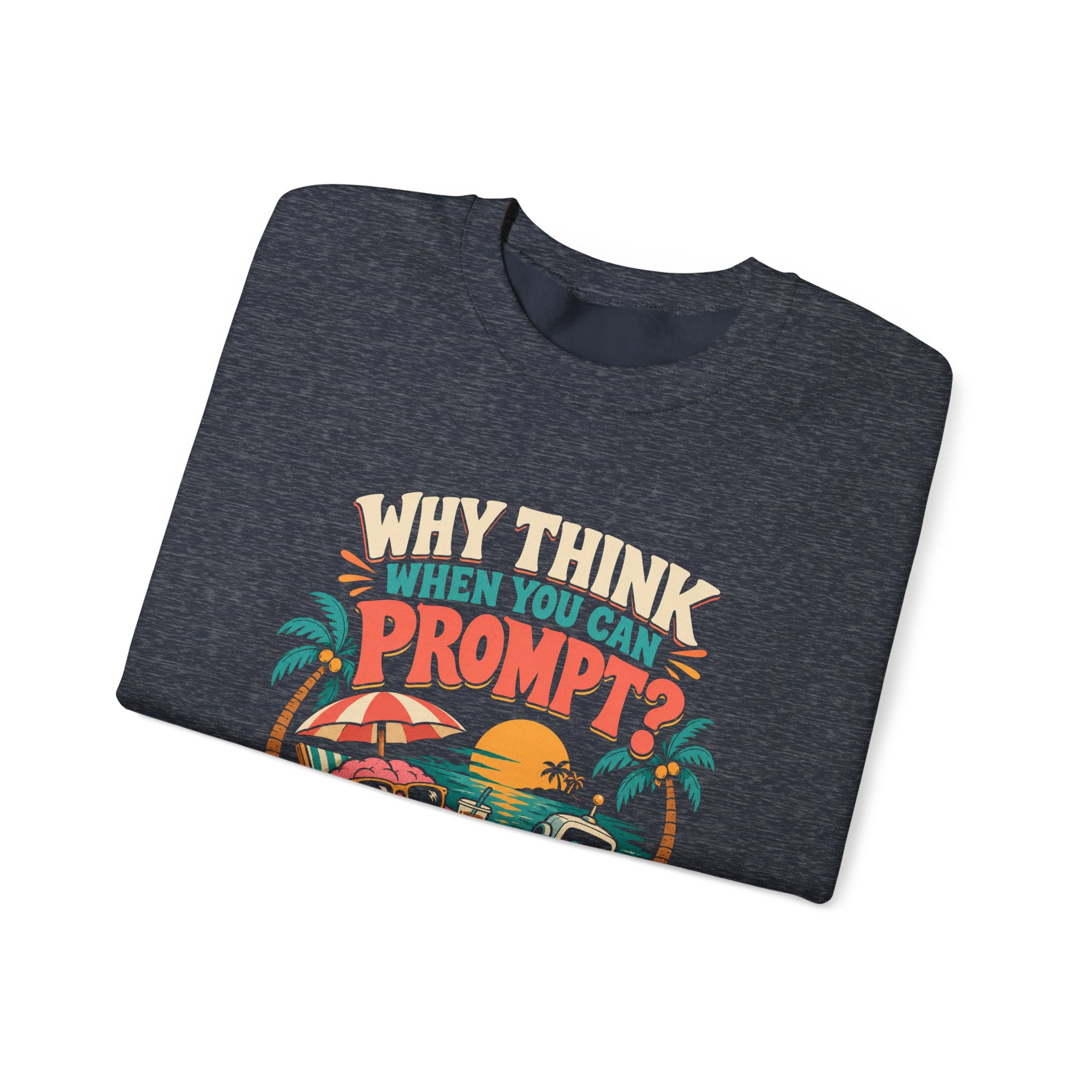 Prompt Beach Brain crewneck sweatshirt in Heather Sport Dark Navy, folded