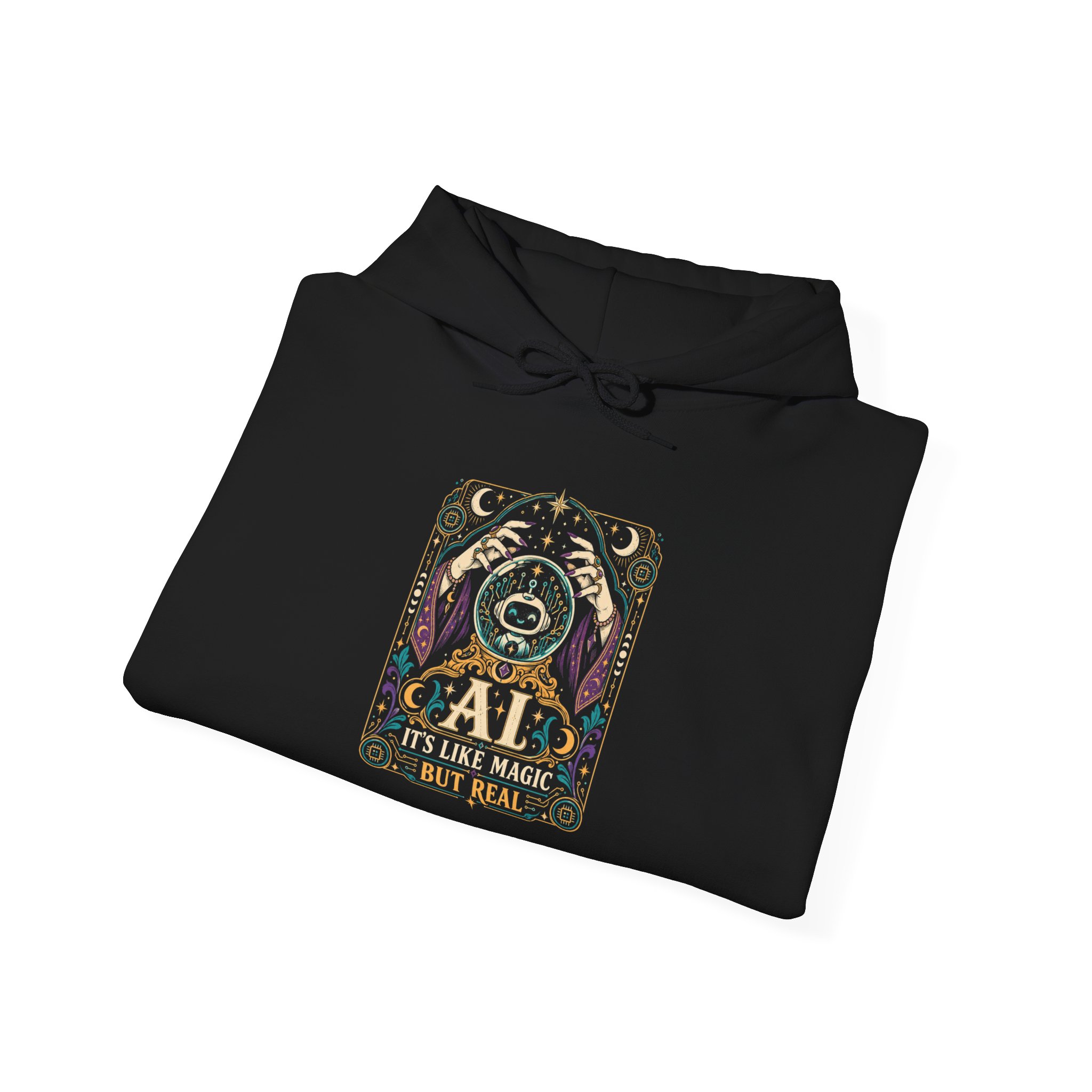 AI Magic Crystal Ball hoodie in Black, folded